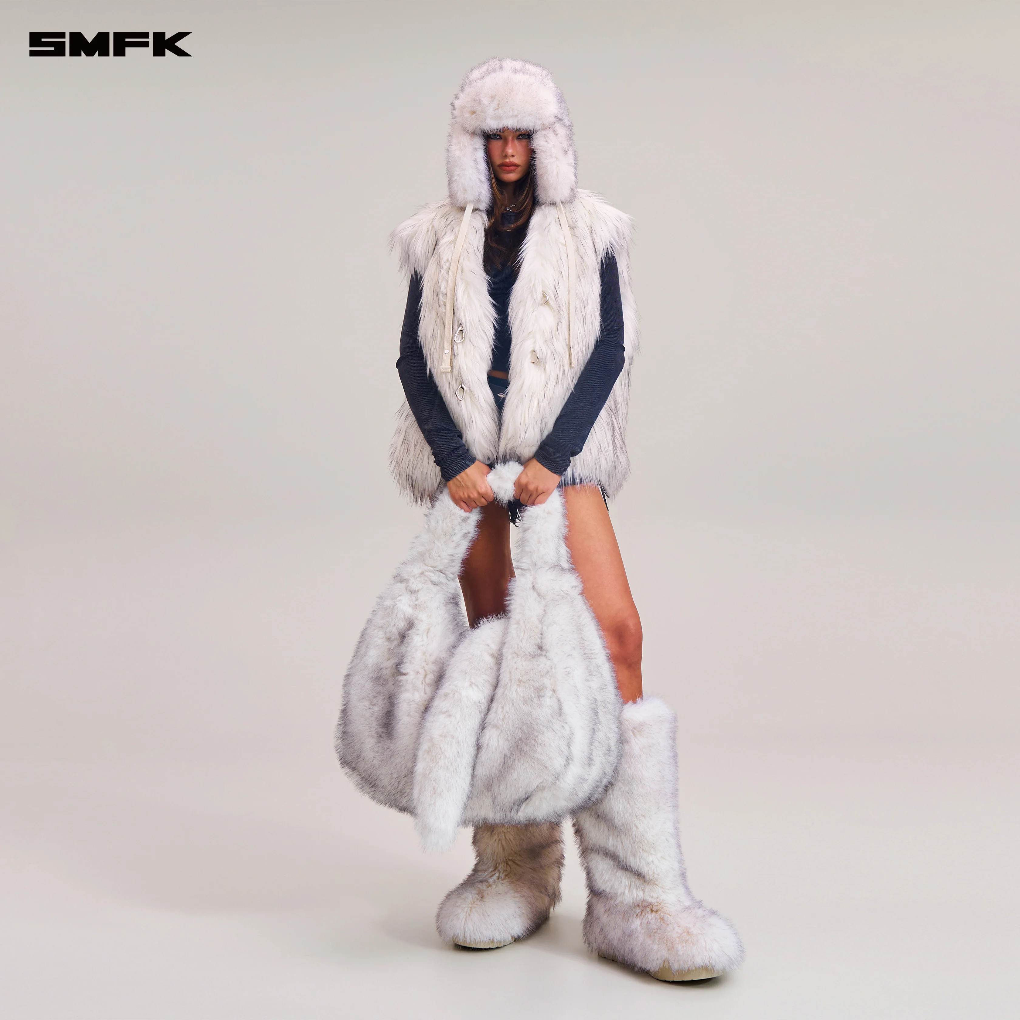 COMPASS COBBLE FURRY BAG/LARGE ARCTIC FOX WHITE - Image 5