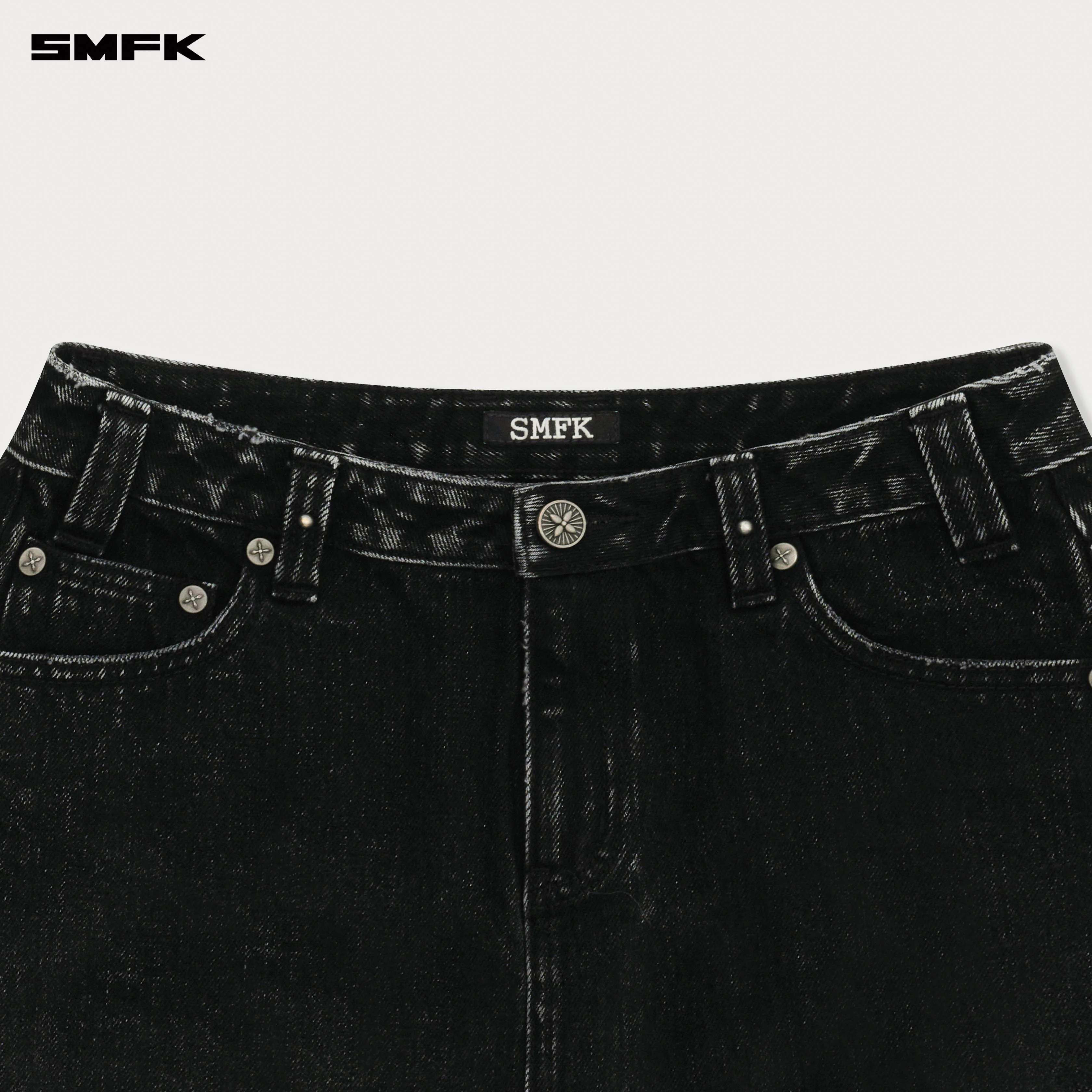 Compass Cross Classic Cut-Off Denim Skirt in Black - Image 6