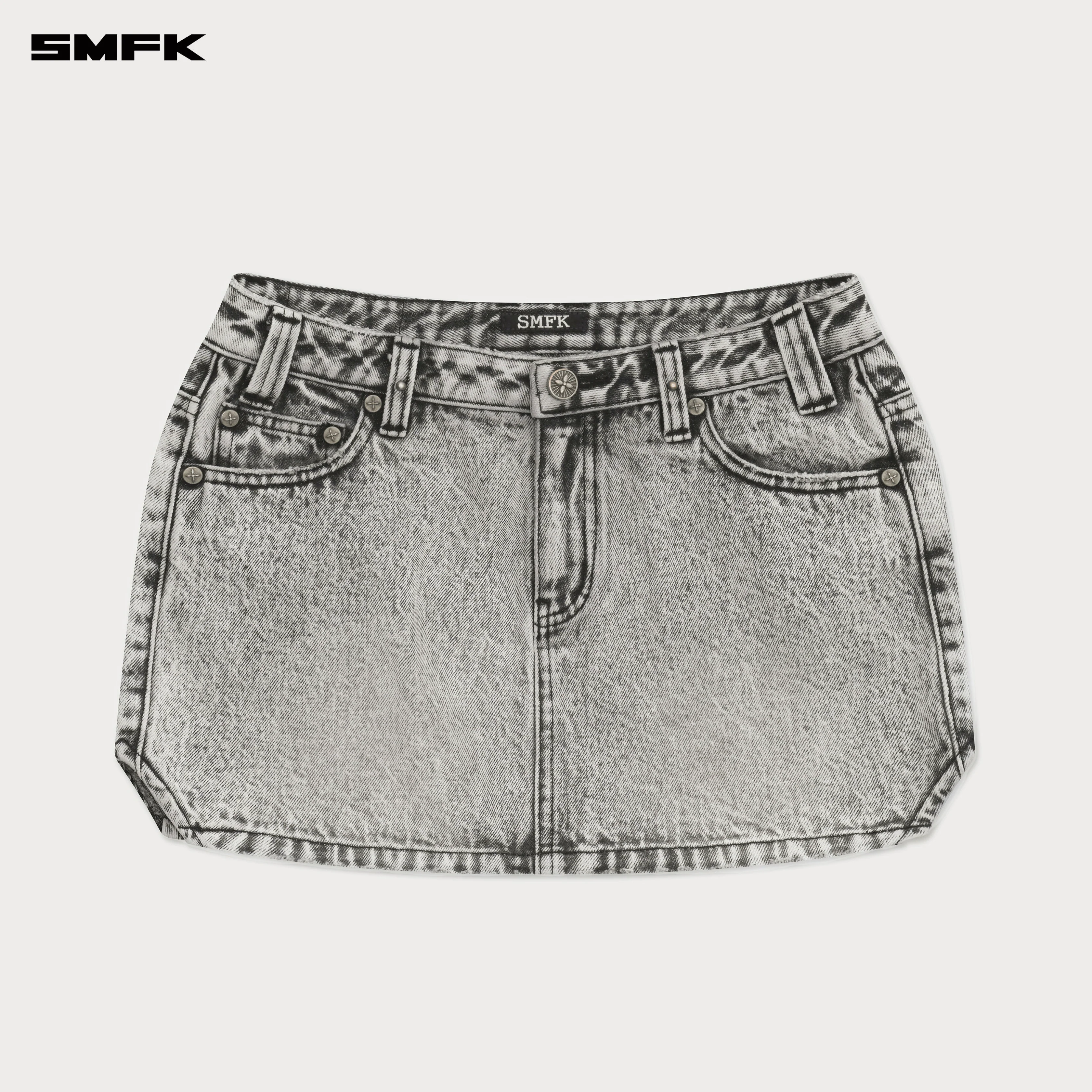 Compass Cross Classic Cut-Off Denim Skirt in Gray - Image 7