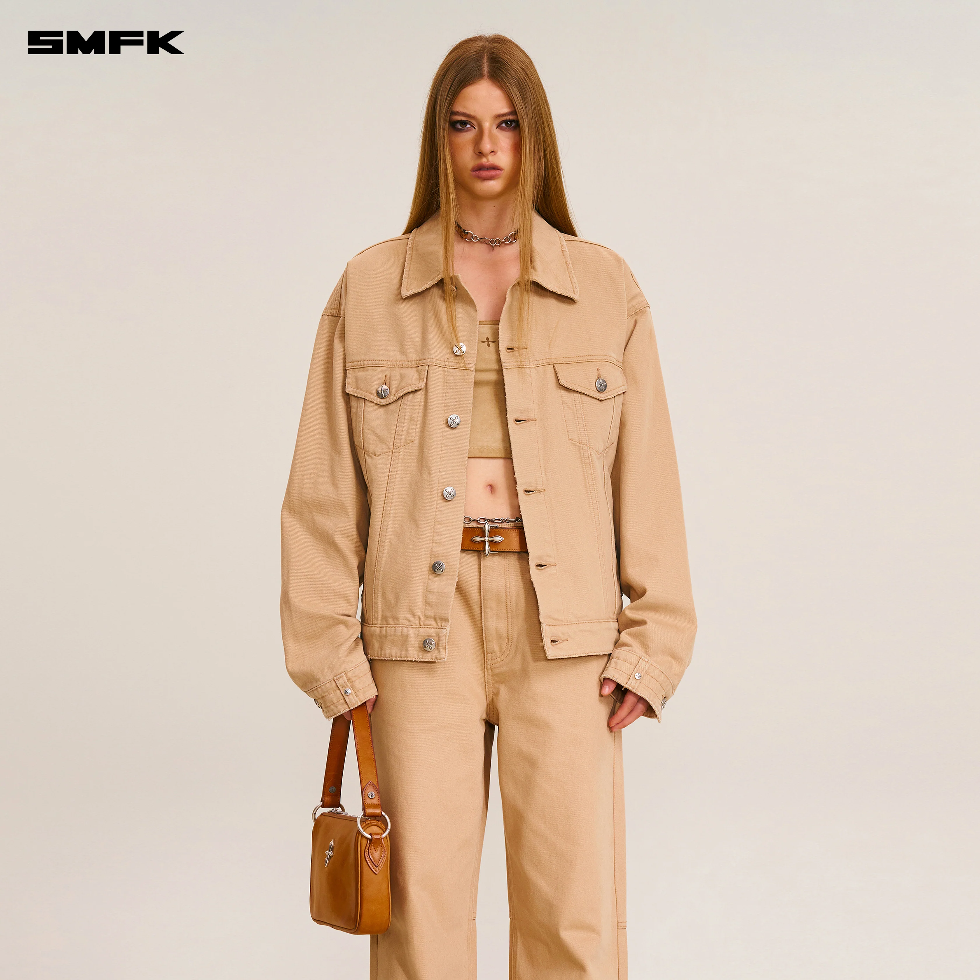 COMPASS MODE LOOSE STRAIGHT DENIM PANTS SAND - Image 2
