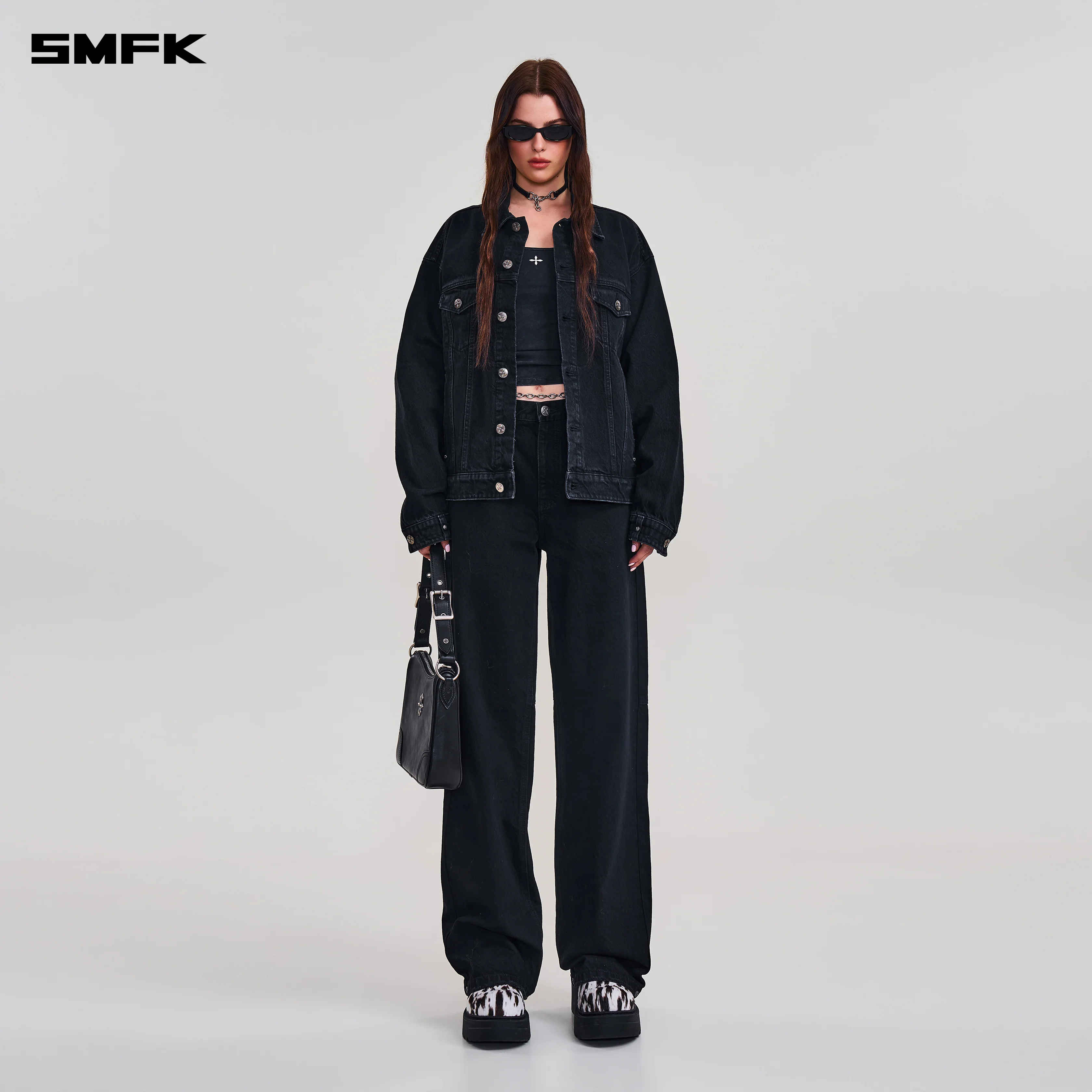 COMPASS MODE LOOSE STRAIGHT DENIM PANTS WILD BLACK