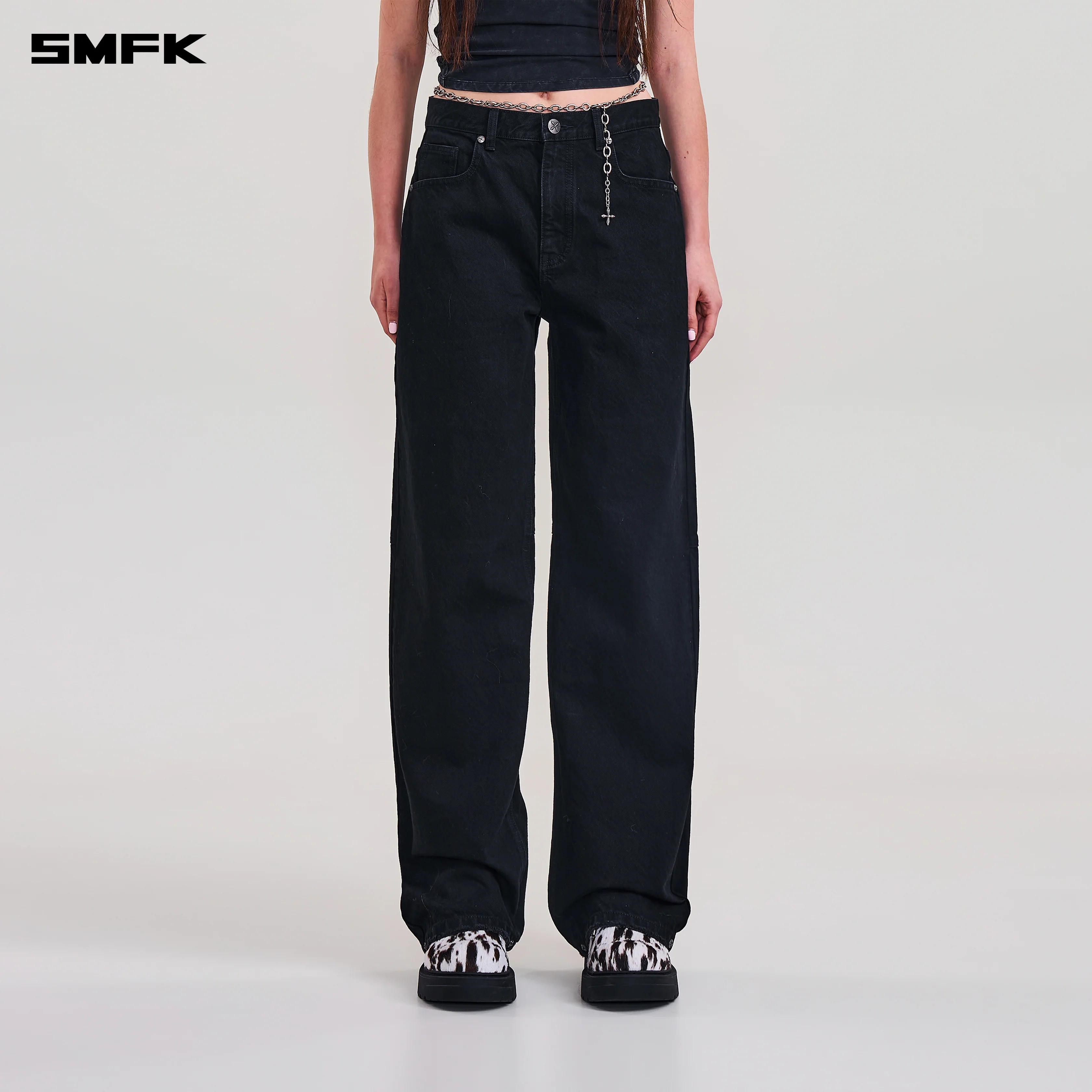 COMPASS MODE LOOSE STRAIGHT DENIM PANTS WILD BLACK - Image 2