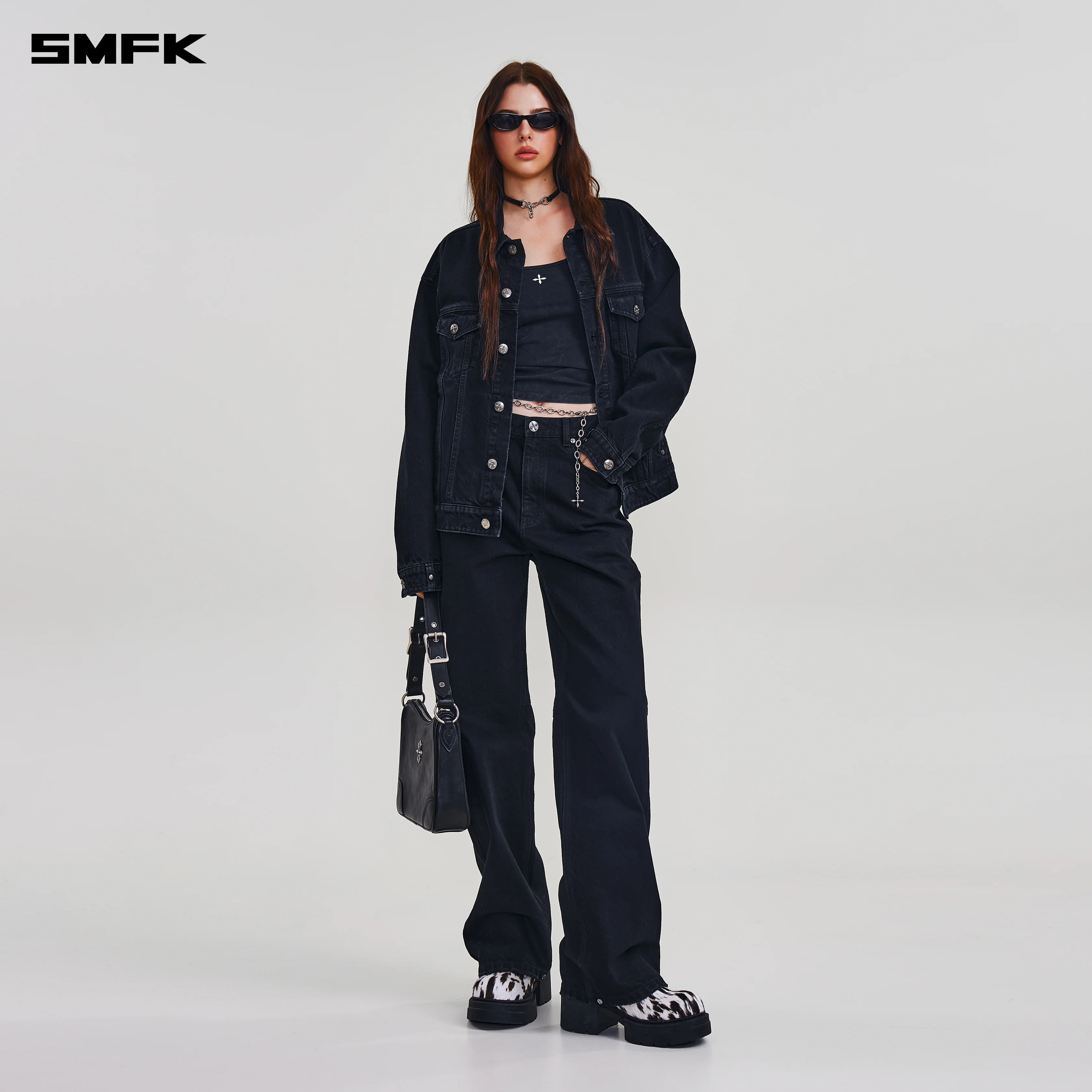 COMPASS MODE LOOSE STRAIGHT DENIM PANTS WILD BLACK - Image 4