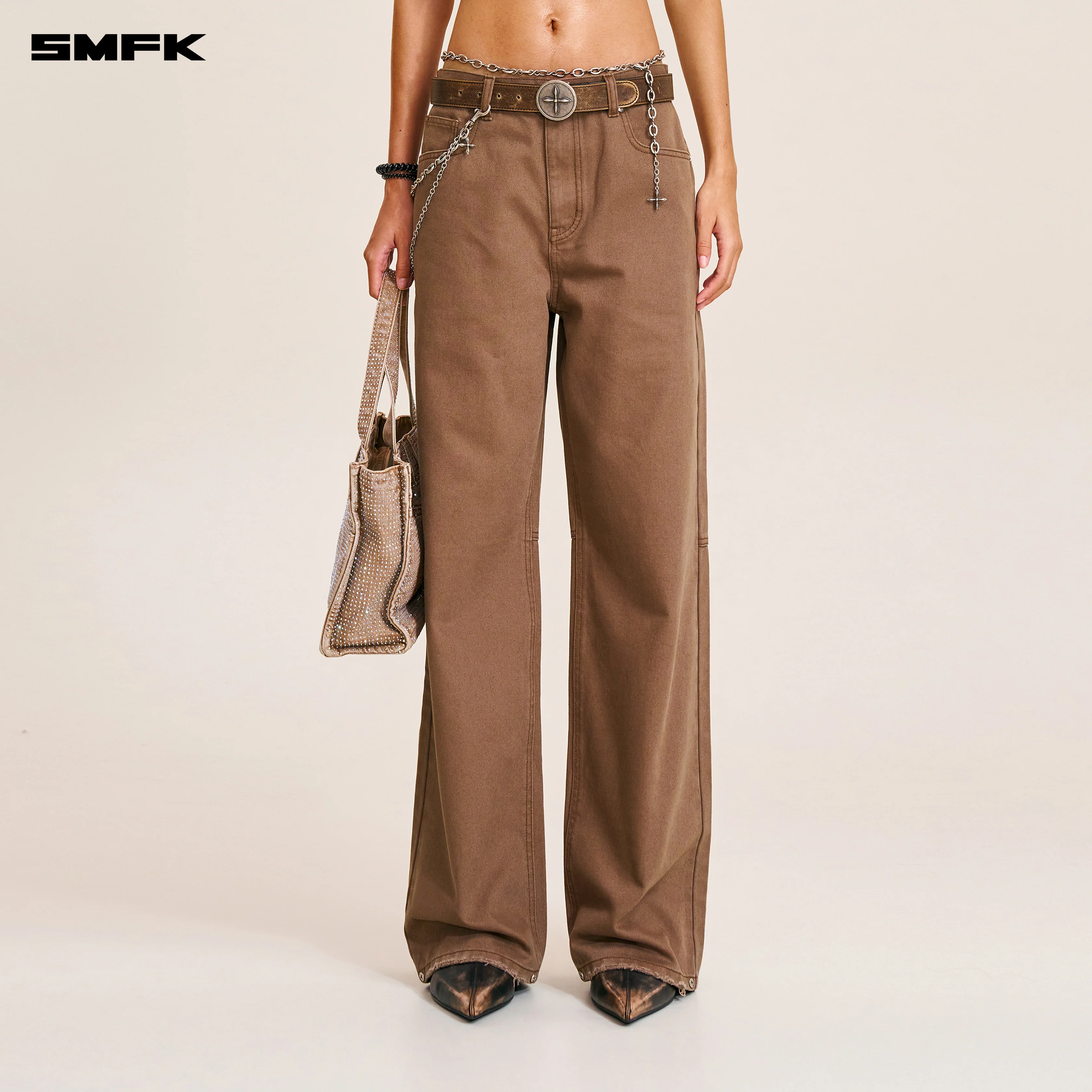 COMPASS MODE LOOSE STRAIGHT DENIM PANTS WILD HORSE BROWN - Image 3