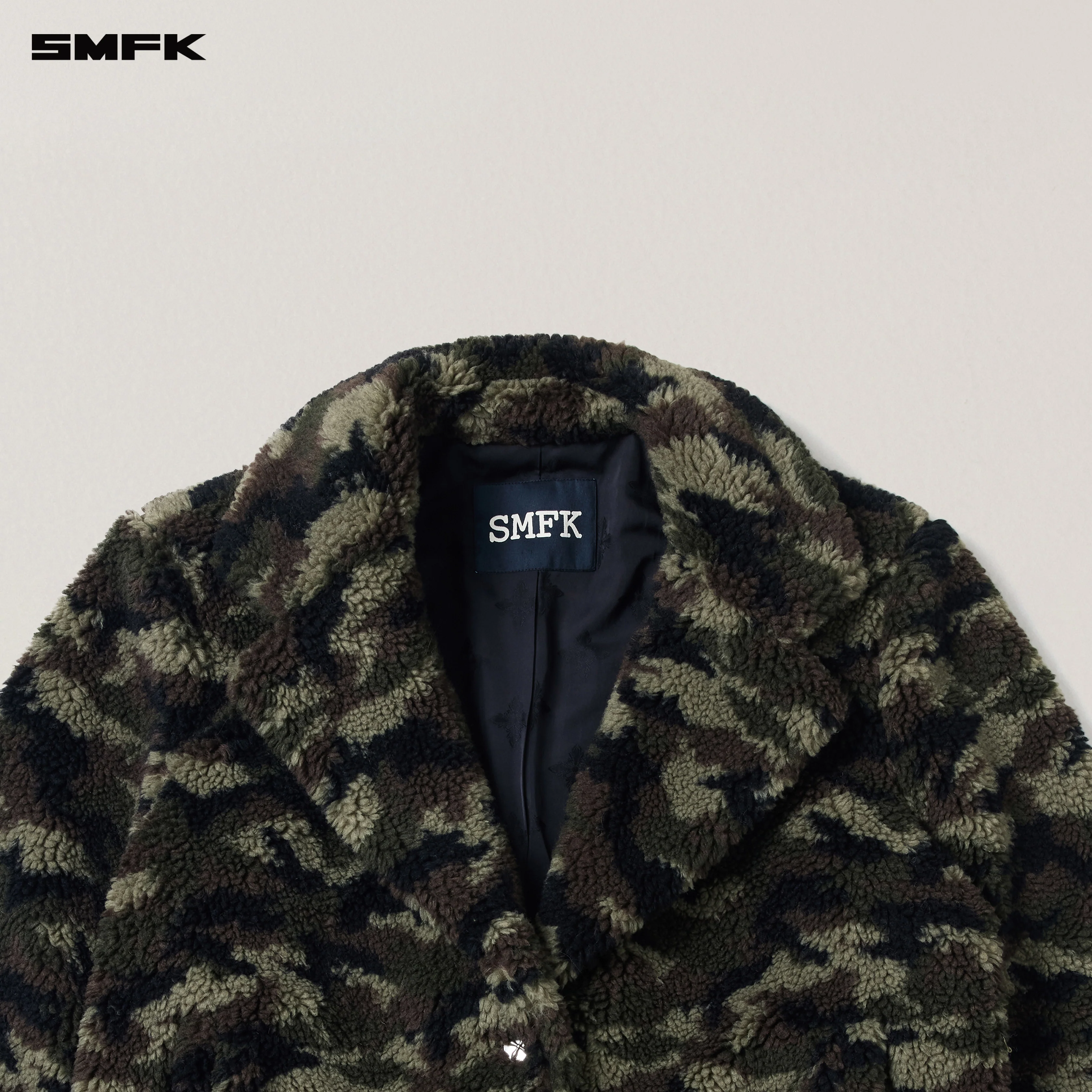 COMPASS MODE ROVE WOOL JACQUARD CAMO LOOSE OVERCOAT ARMY GREEN CAMOUFLAGE - Image 7