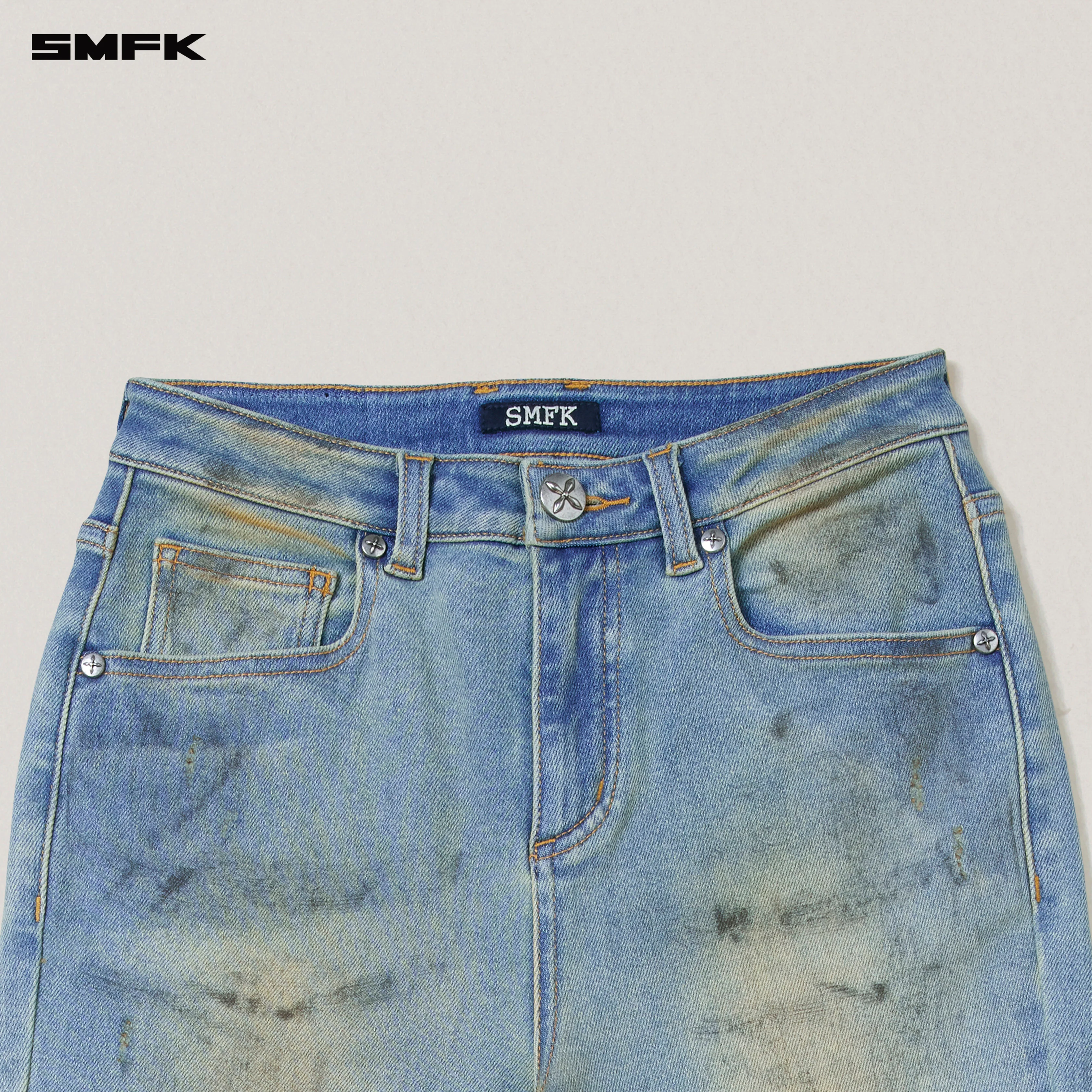 COMPASS MODE WASTELAND HUNRRICANE HANDPAINTED DENIM PANTS WILD SKY BLUE - Image 7