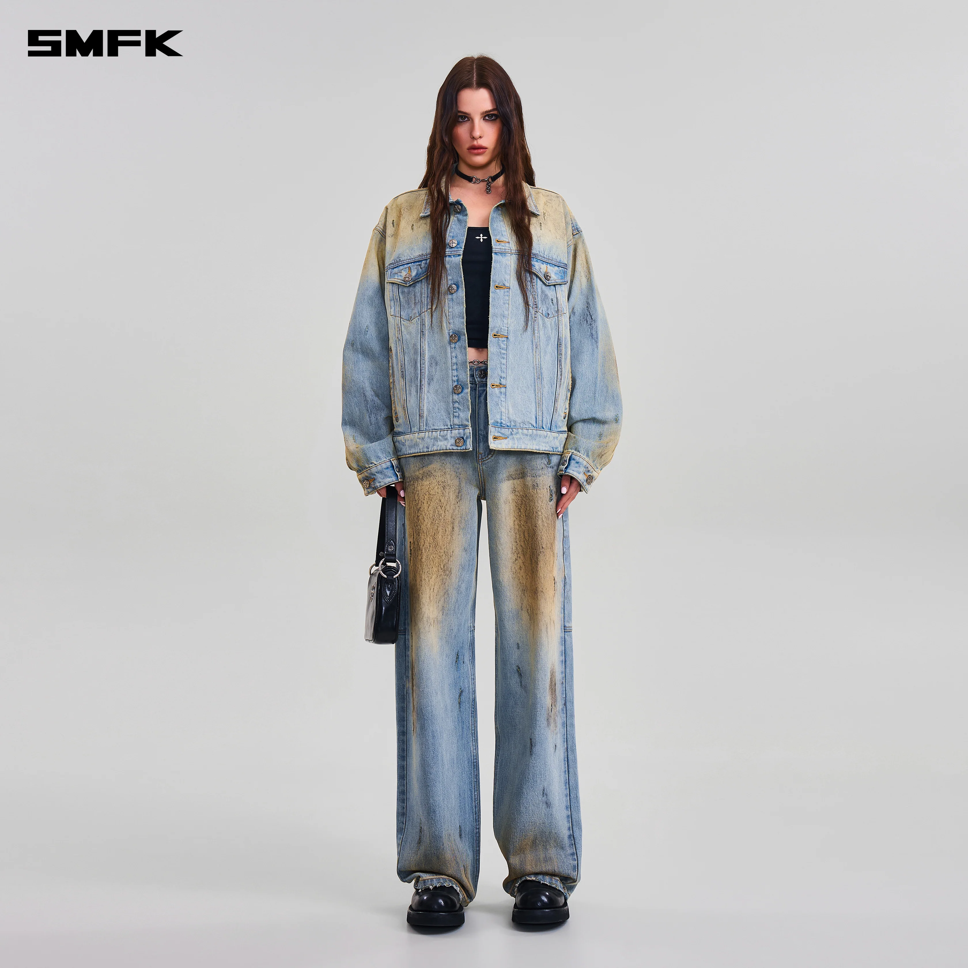 COMPASS MODE WASTELAND LOOSE STRAIGHT DENIM PANTS LAKE BLUE