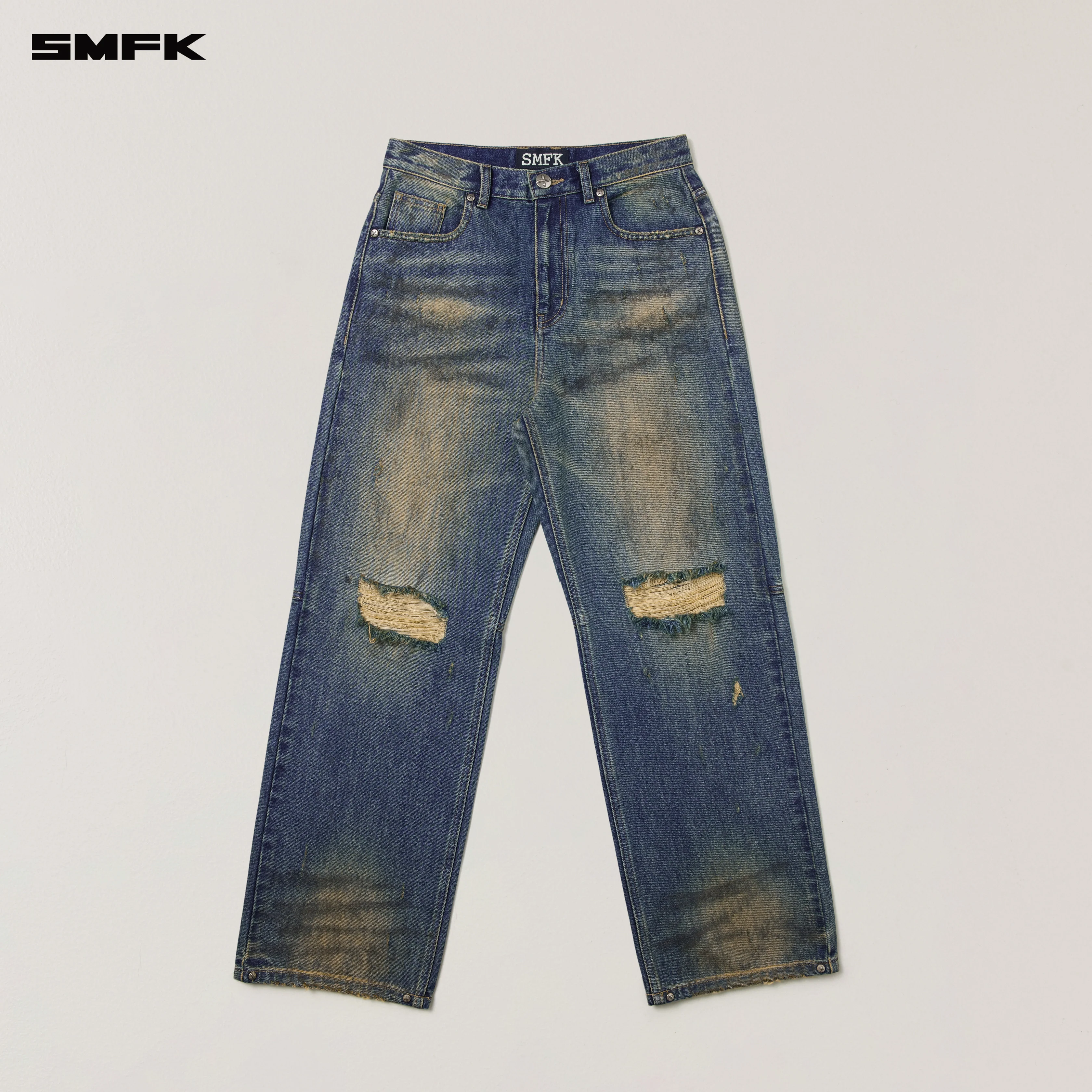 COMPASS MODE WASTELAND LOOSE STRAIGHT DENIM PANTS WASTELAND BLUE - Image 5