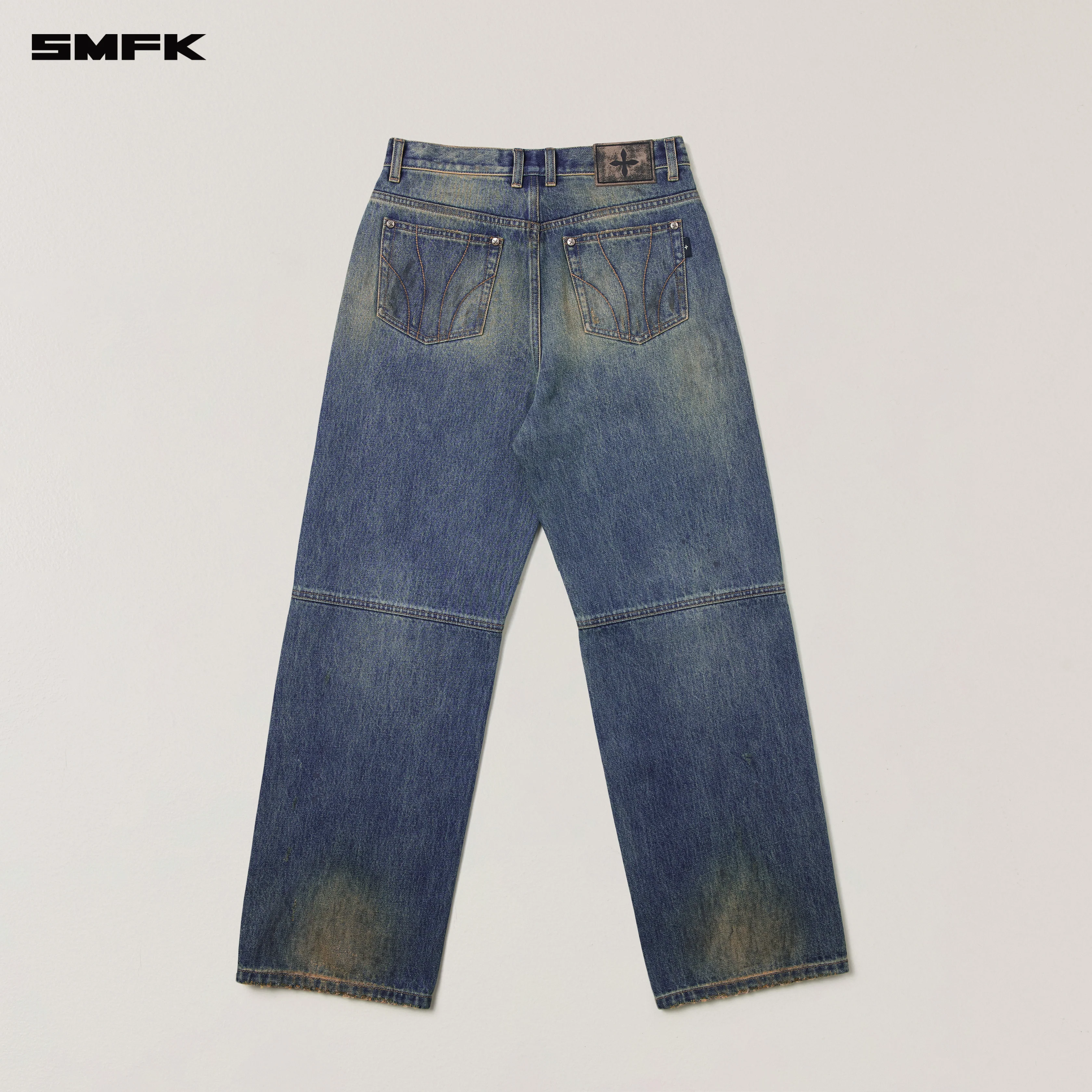 COMPASS MODE WASTELAND LOOSE STRAIGHT DENIM PANTS WASTELAND BLUE - Image 6