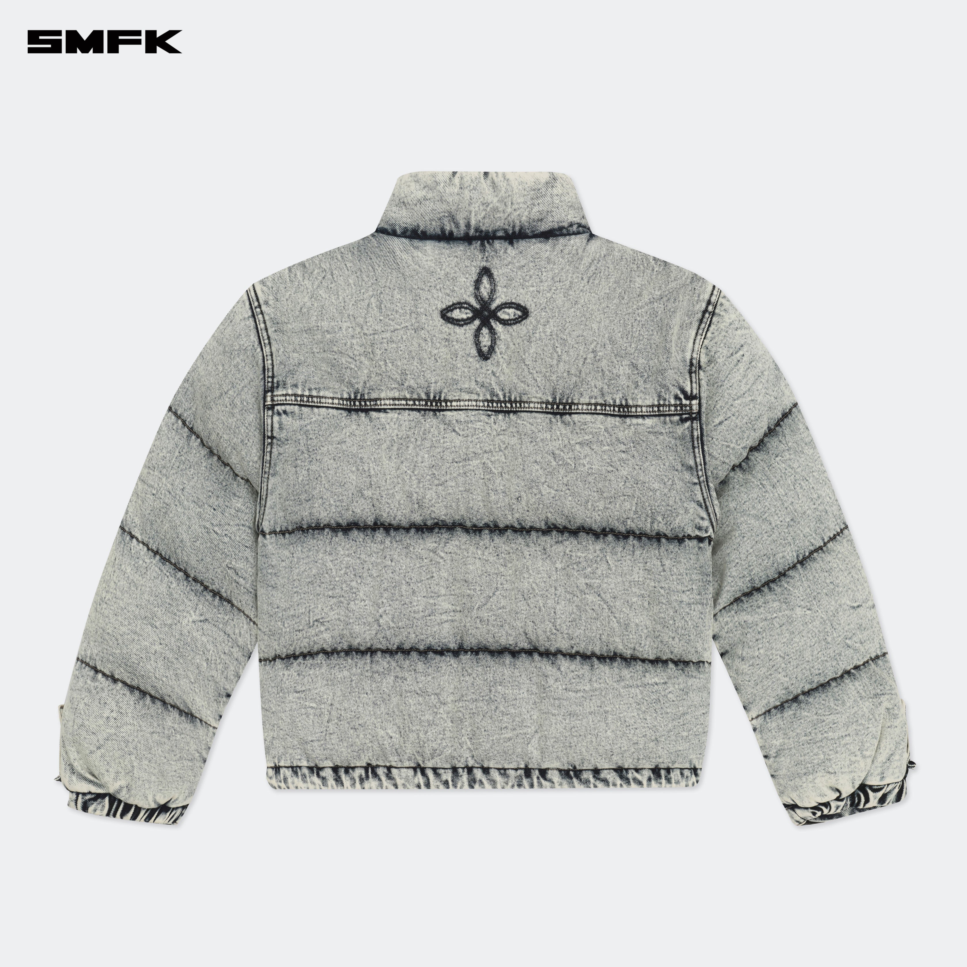 Compass Mustang Classic Denim Puffer Jacket In White - Image 5