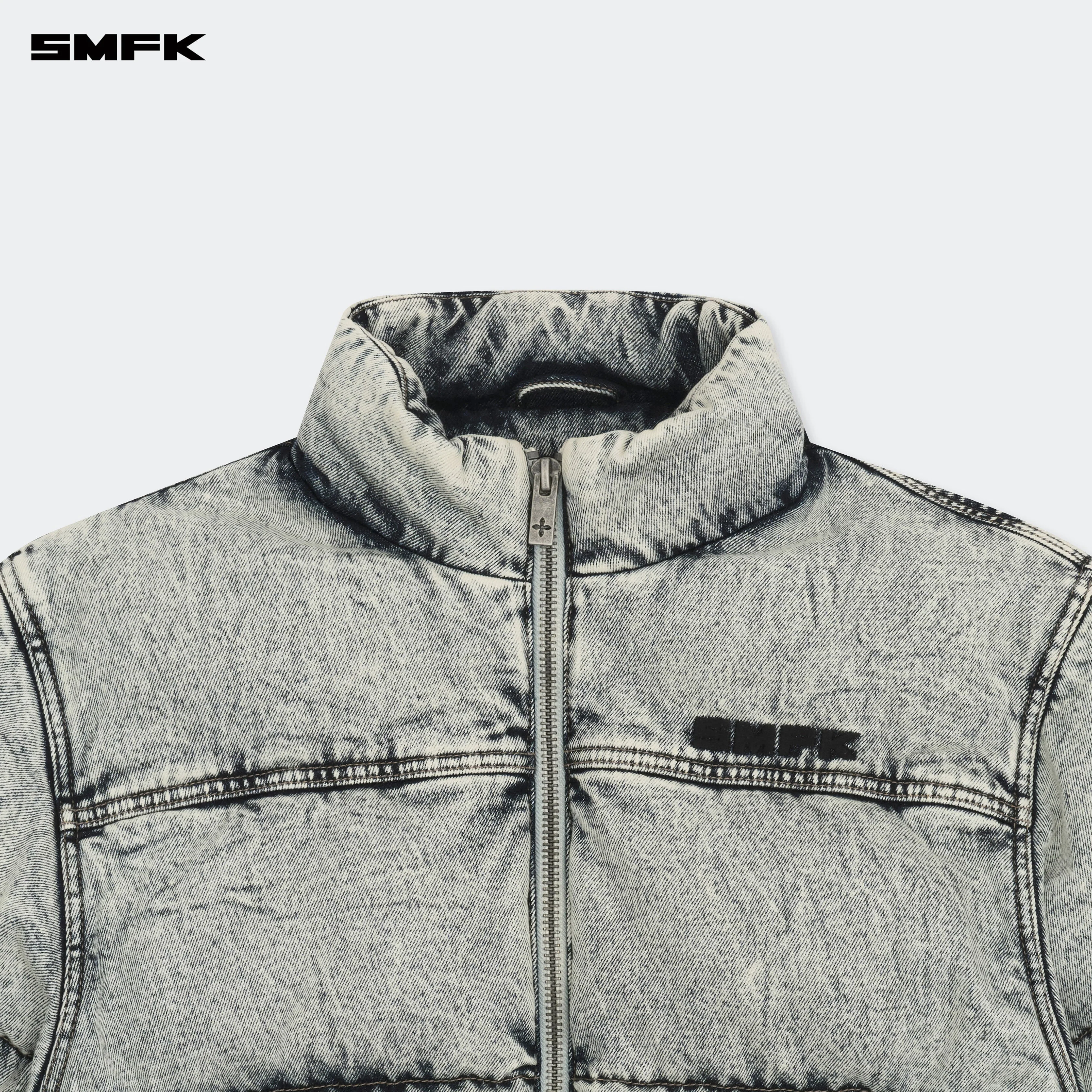Compass Mustang Classic Denim Puffer Jacket In White - Image 6