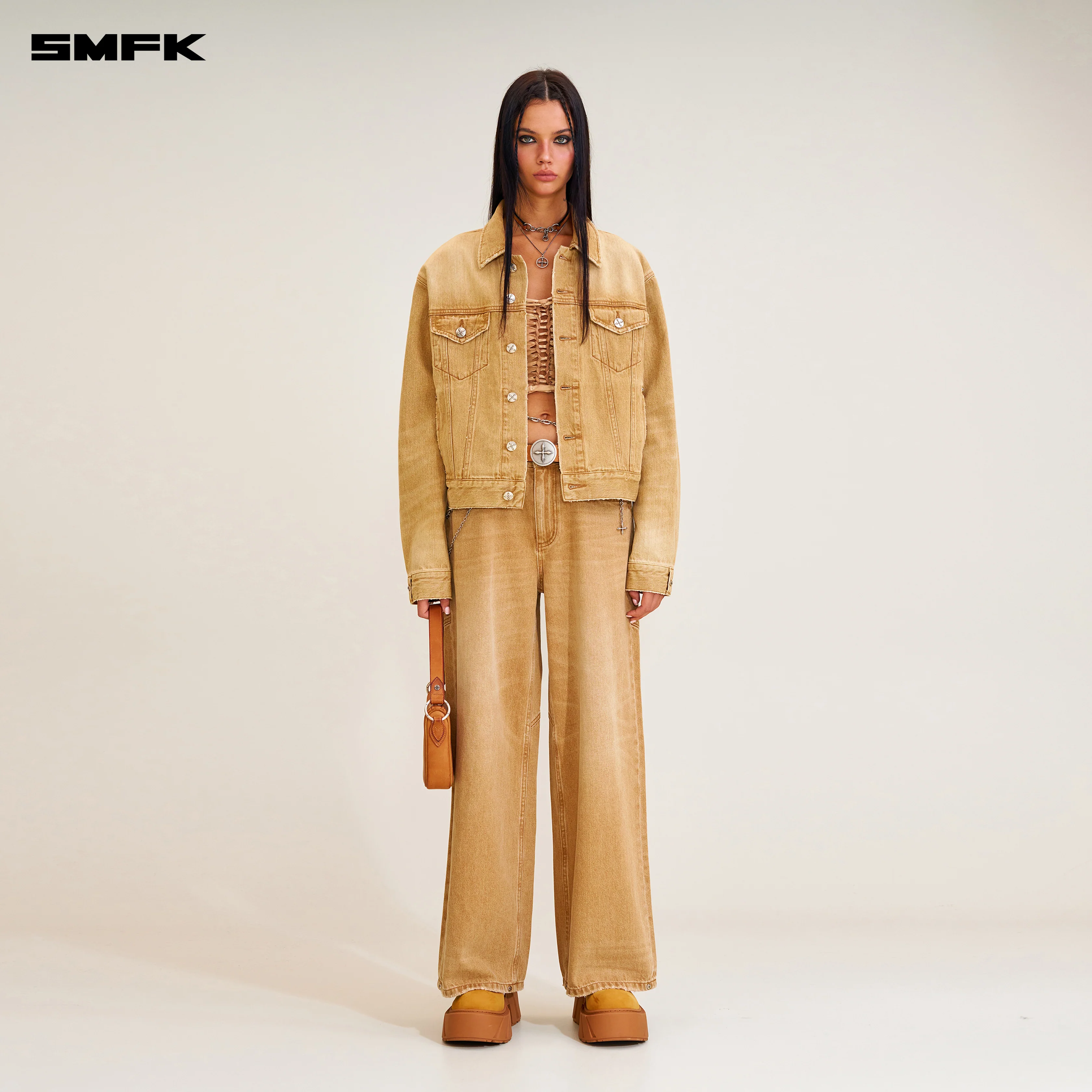 COMPASS PERMANENT SLIM DENIM JACKET GRASSLAND KHAKI - Image 2