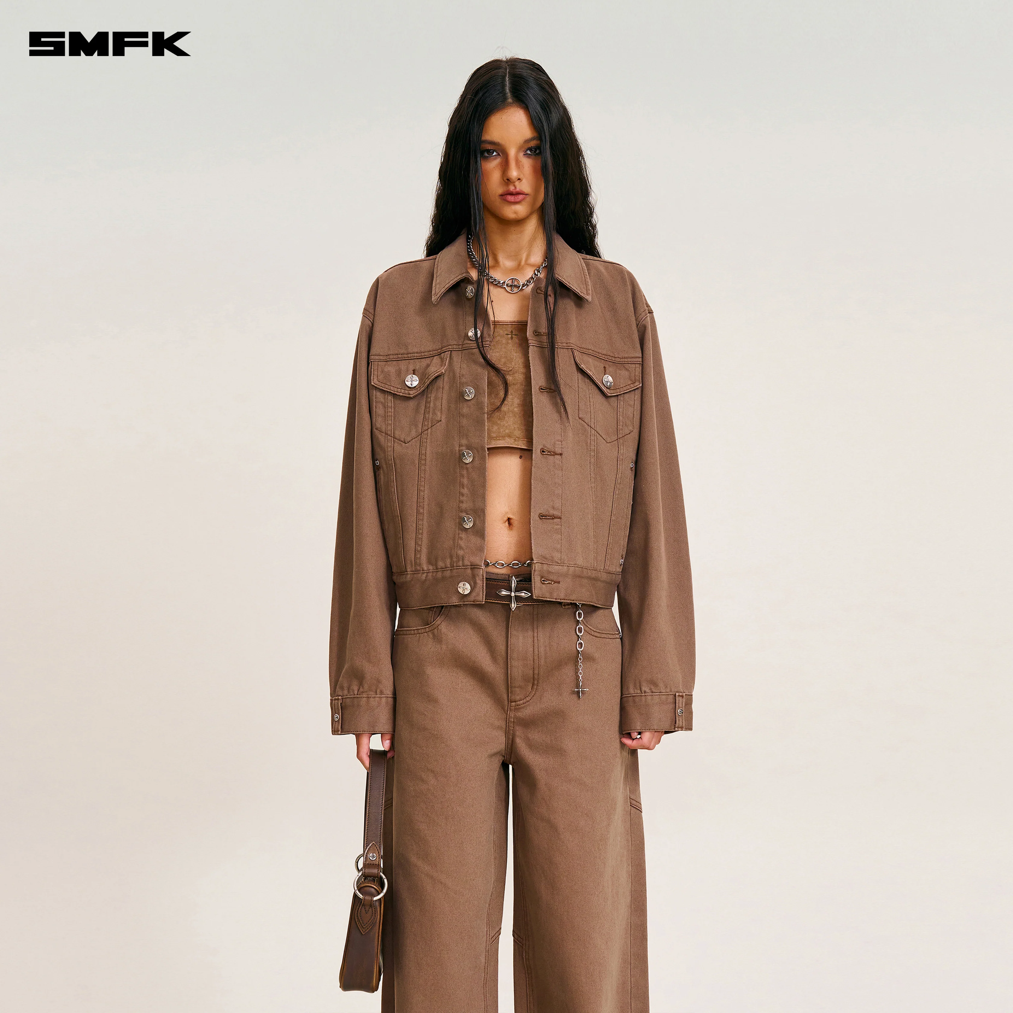 COMPASS PERMANENT SLIM DENIM JACKET WILD HORSE BROWN