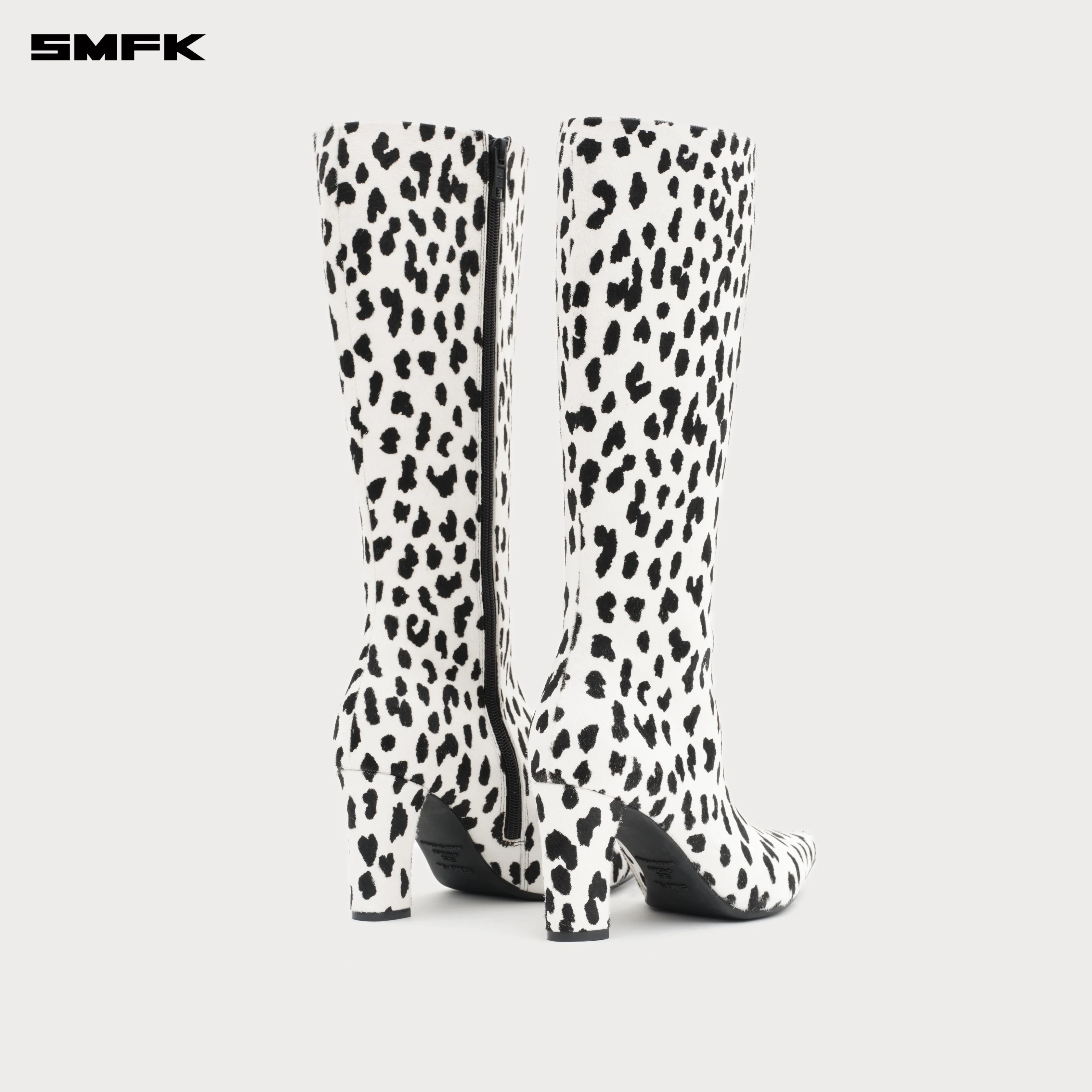 COMPASS RIVET Leather High Heel Boots White Leopard - Image 6