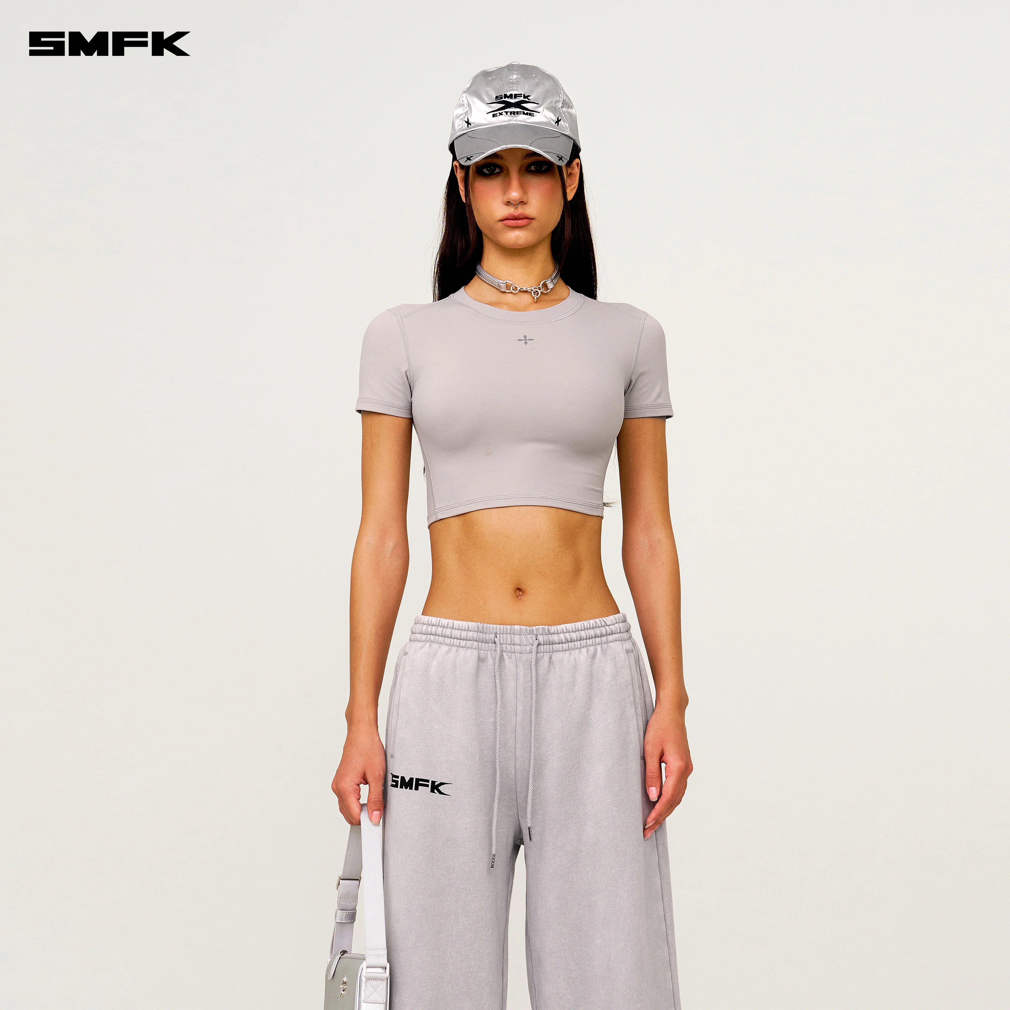 Compass Wave Body-shaping Skin Crop Tee Dust Grey