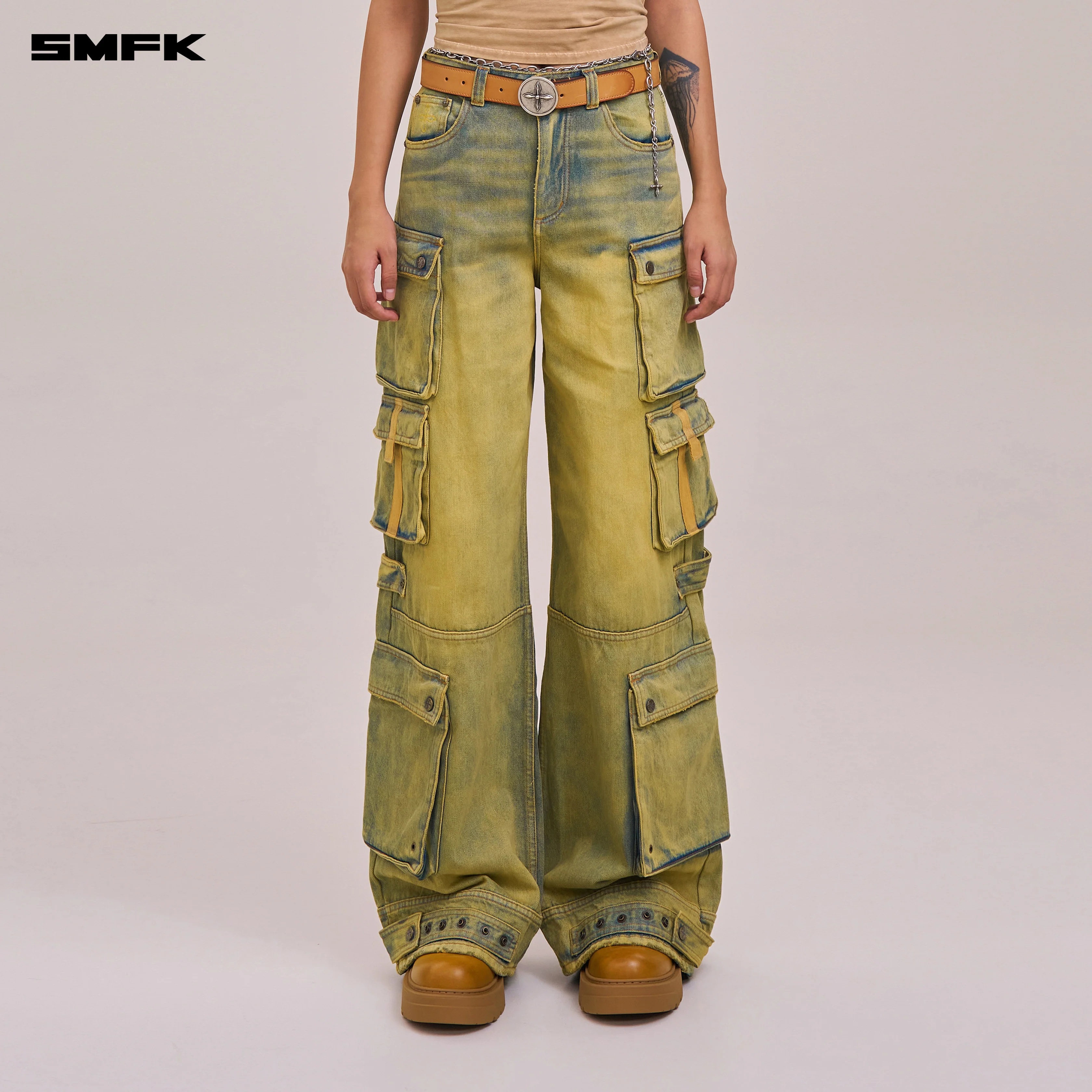 COMPASS WILD HORSE MULTI POCKETS DENIM PANTS CHEESE - Image 2