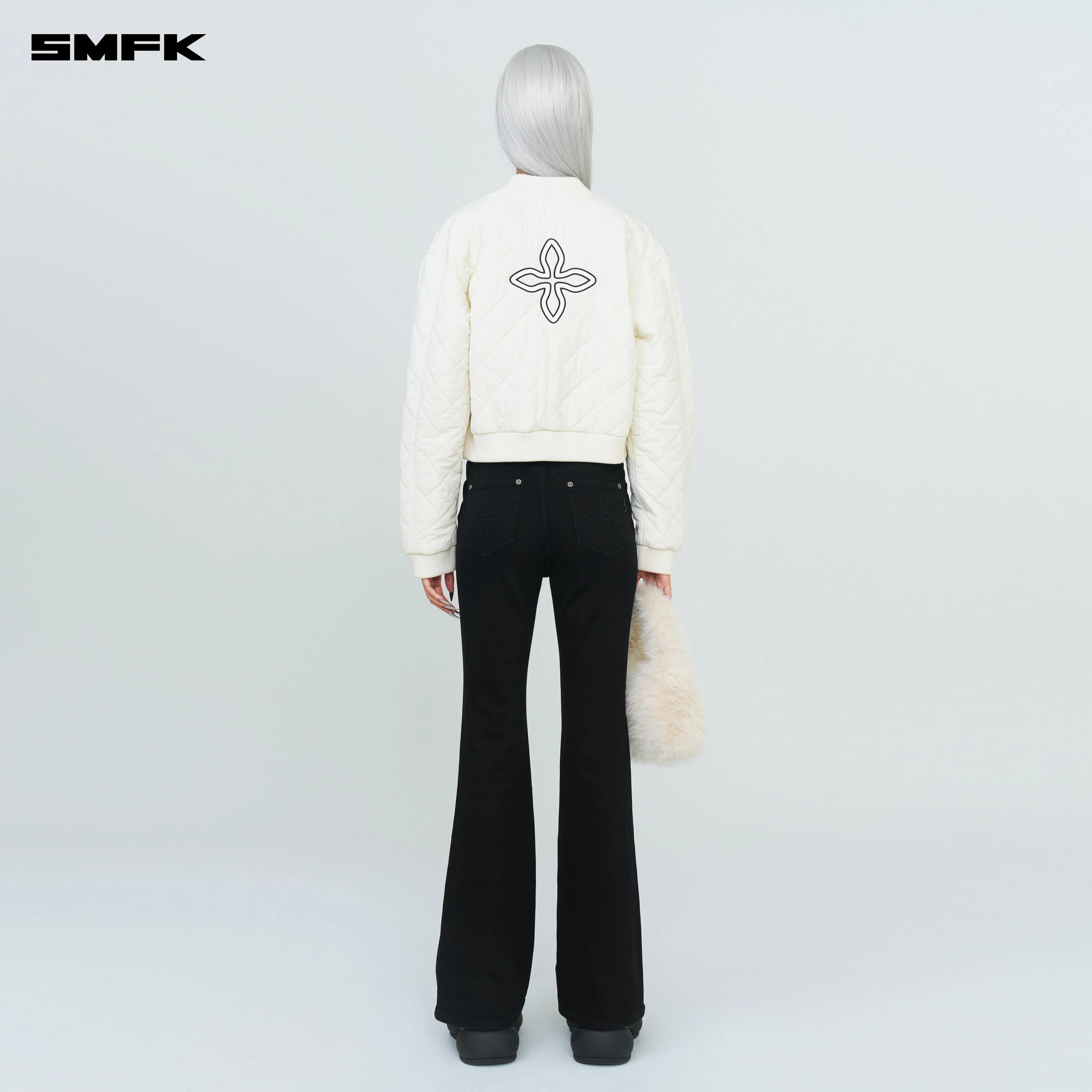 Compass Winter Badge Baseball Jacket In Cream - Image 3