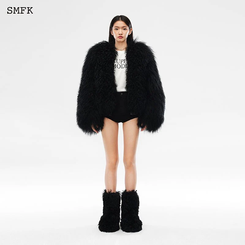 Gemini Fur Aviator Jacket Black - Image 2