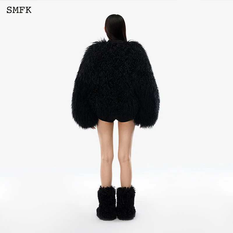 Gemini Fur Aviator Jacket Black - Image 3