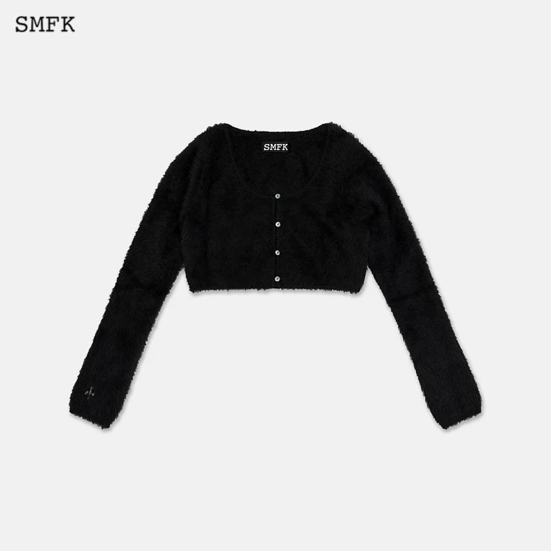 Panda Wool Short Cardigan Black - Image 4