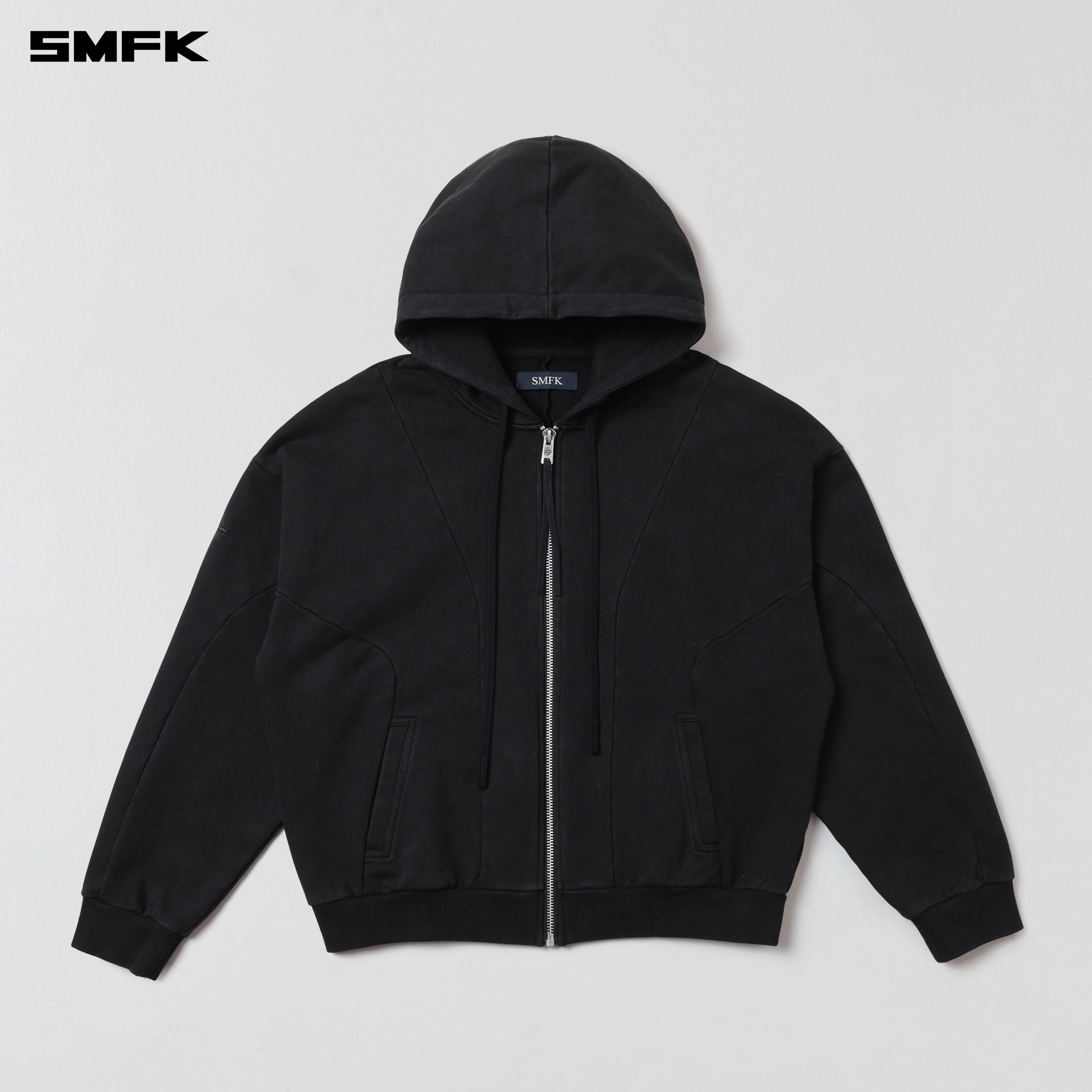 VINTAGE MUSE LOOSE ZIPPER SPORTS HOODIE/COTTON VANISH BLACK - Image 5