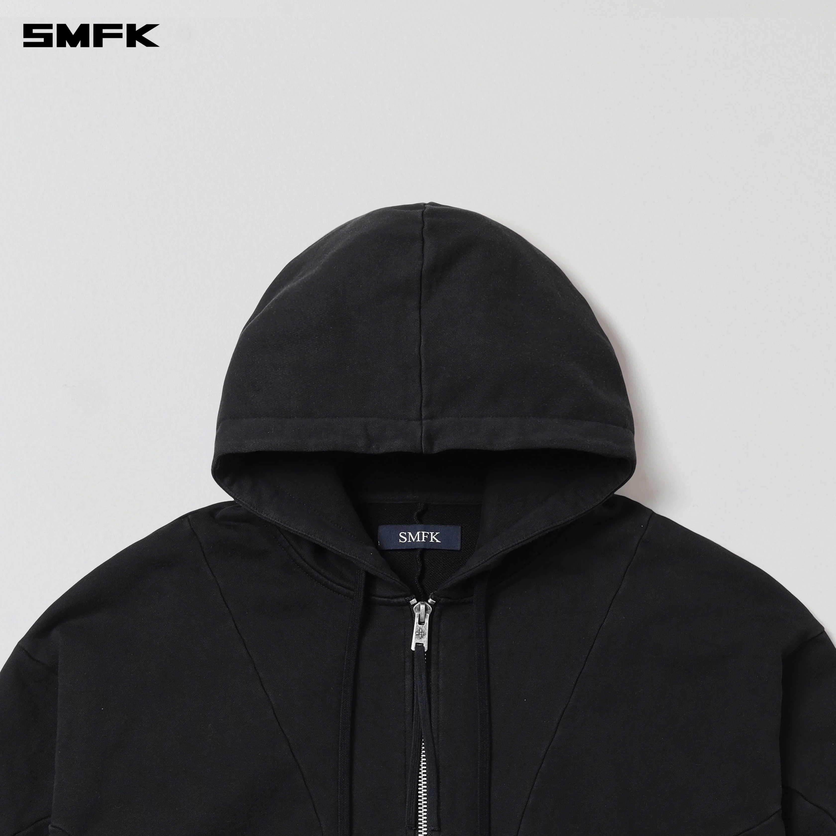VINTAGE MUSE LOOSE ZIPPER SPORTS HOODIE/COTTON VANISH BLACK - Image 7