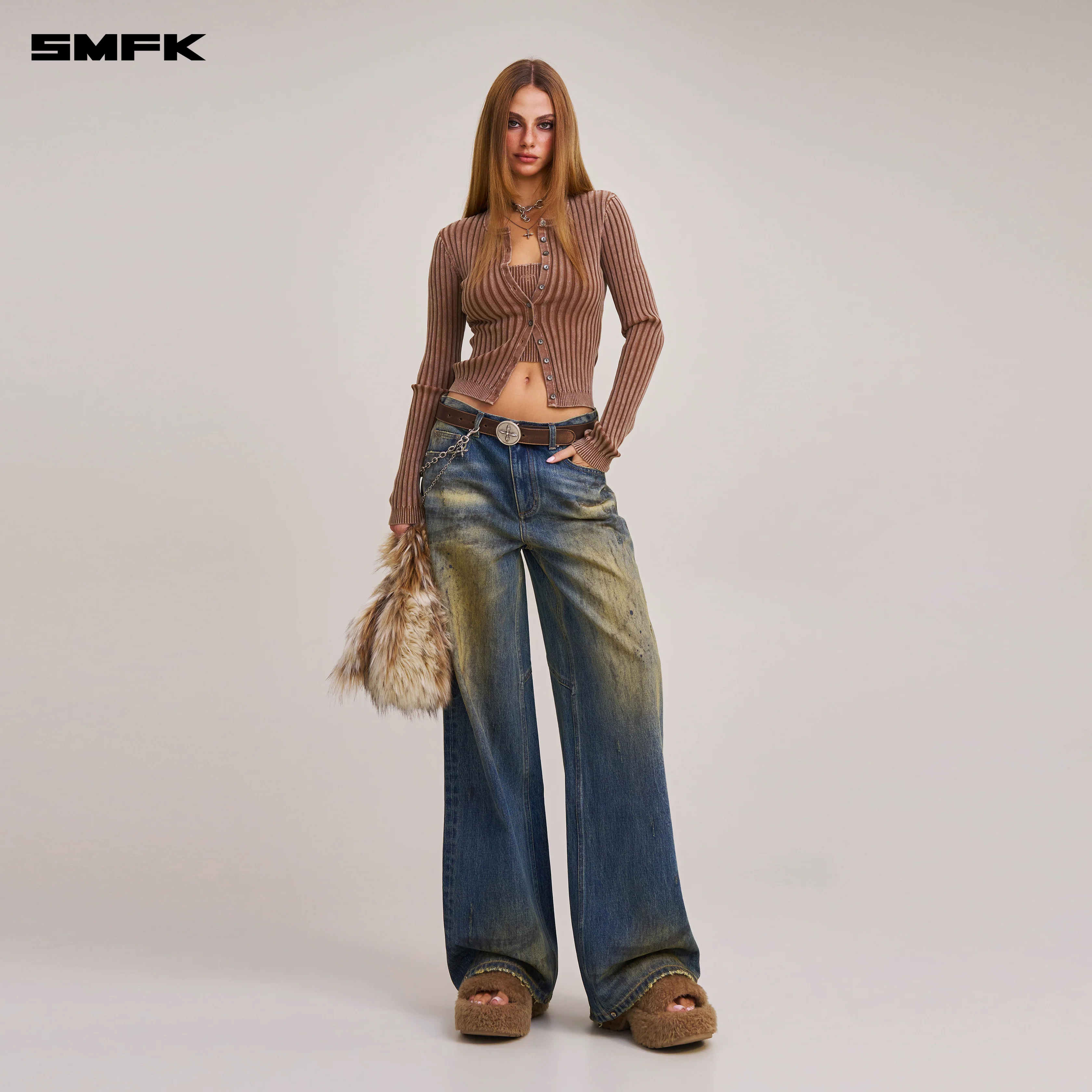VINTAGE-SAVAGE KNIT CARDIGAN/STONE WASH VANISH BROWN - Image 4