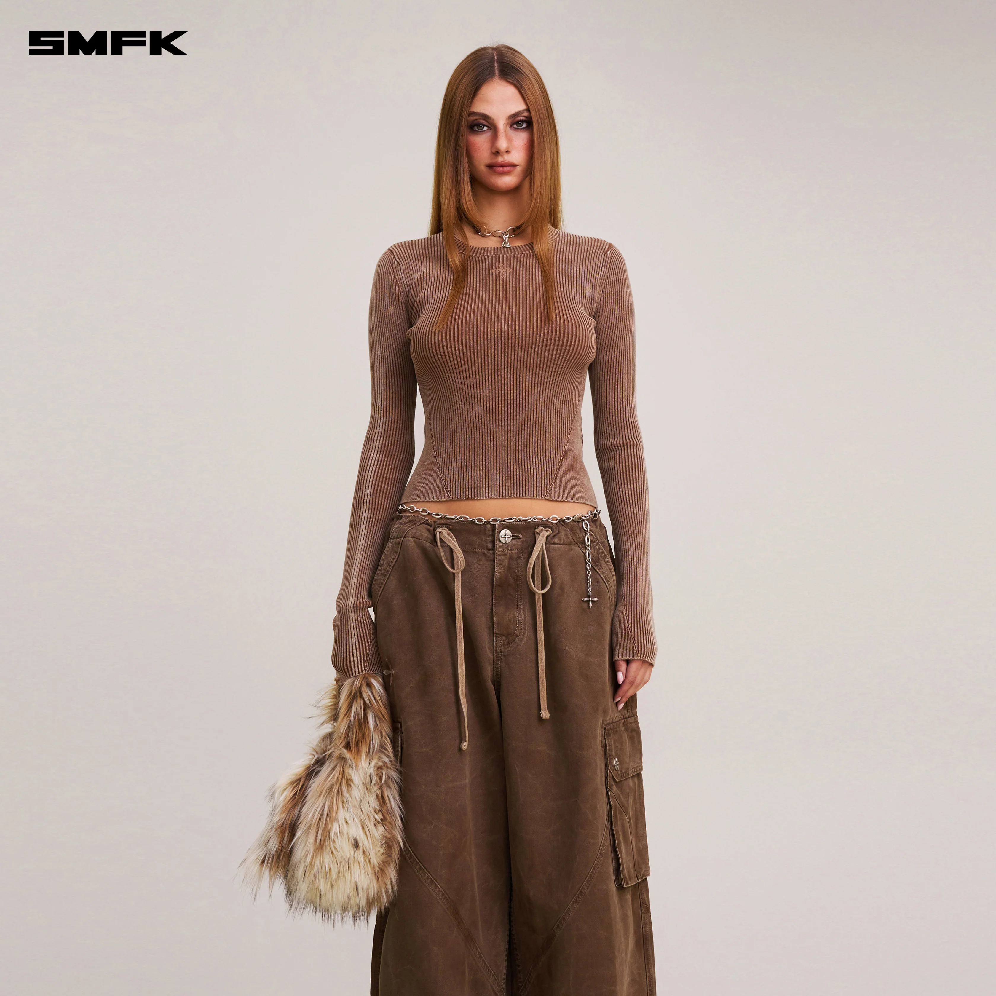 VINTAGE-SAVAGE KNIT PULLOVER/STONE WASH VANISH BROWN