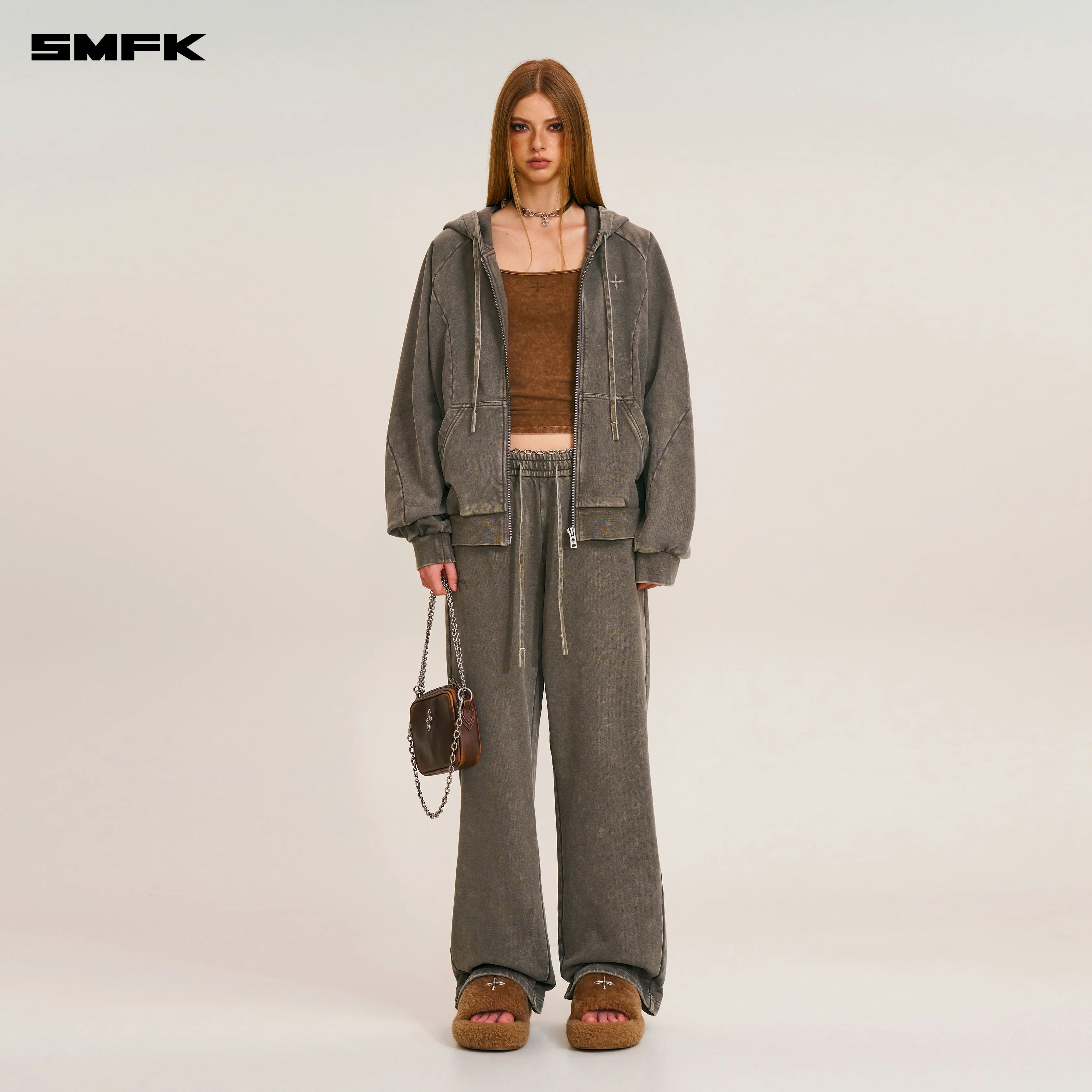 VINTAGE-SAVAGE LOOSE SPORTS PANTS/FADE DYE WILD BROWN