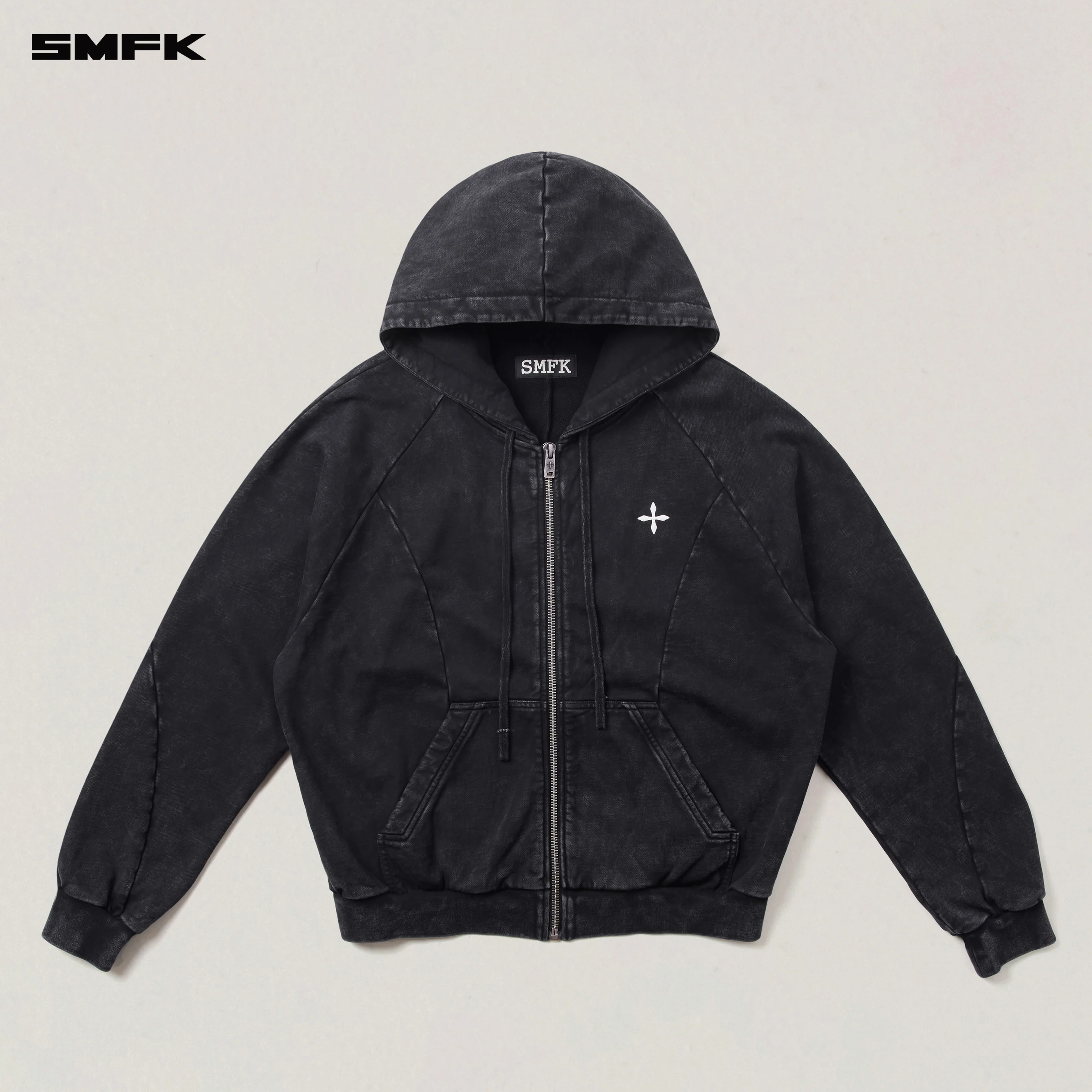 VINTAGE-SAVAGE LOOSE SPORTS ZIP HOODIE/FADE DYE WILD BLACK - Image 5
