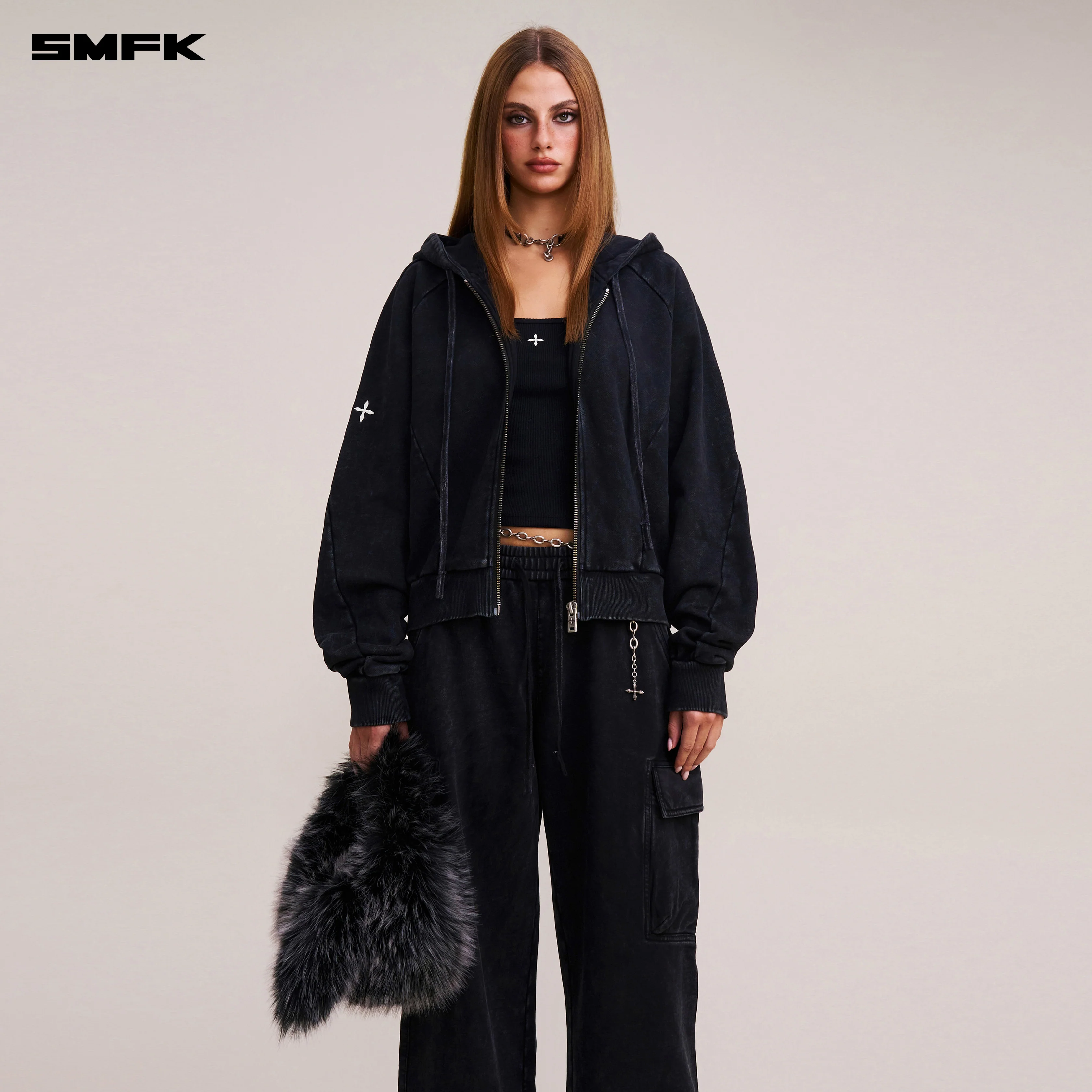 VINTAGE-SAVAGE SPORTS HOODIE/FADE DYE VANISH BLACK
