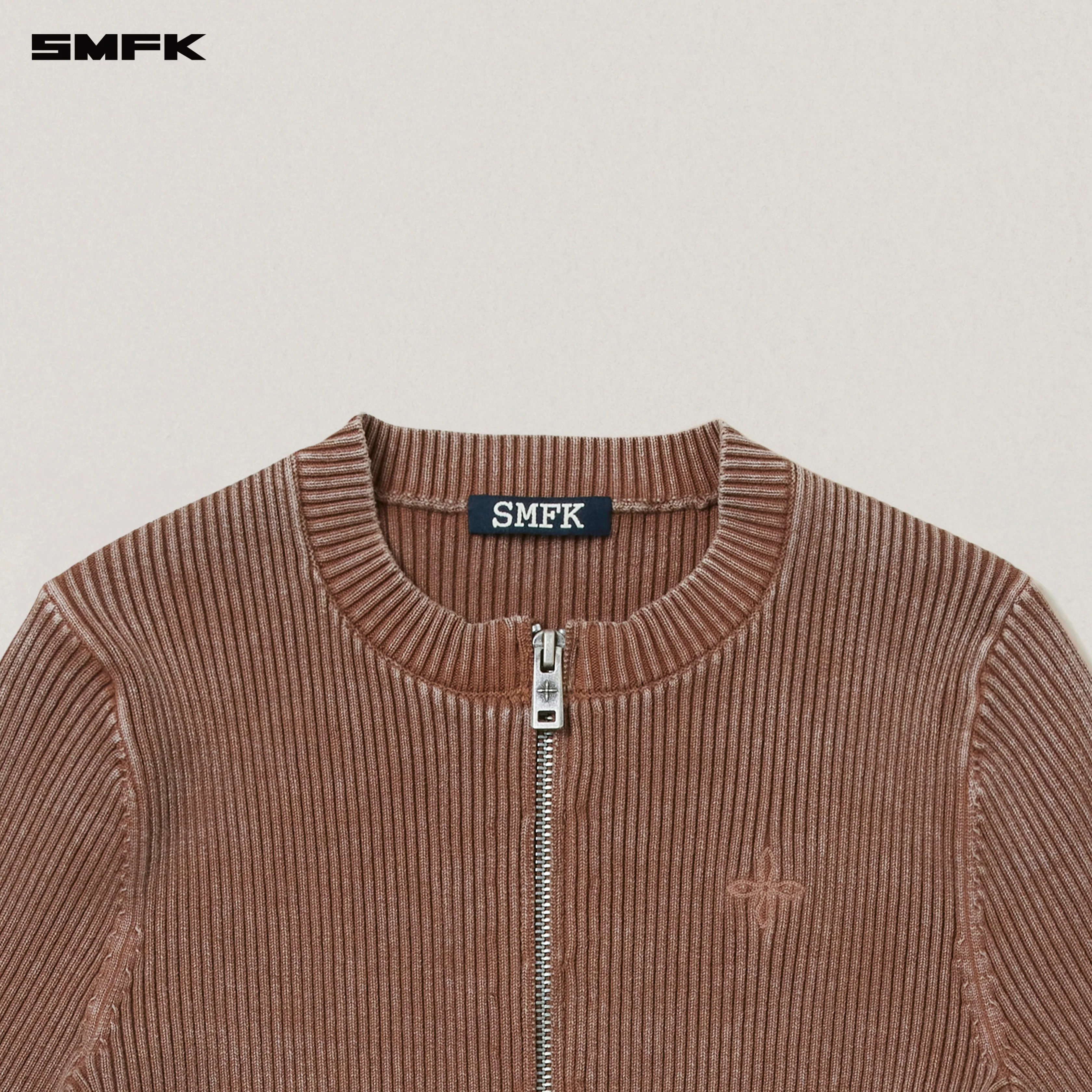 VINTAGE-SAVAGE ZIP KNIT CARDIGAN/STONE WASH VANISH BROWN - Image 7