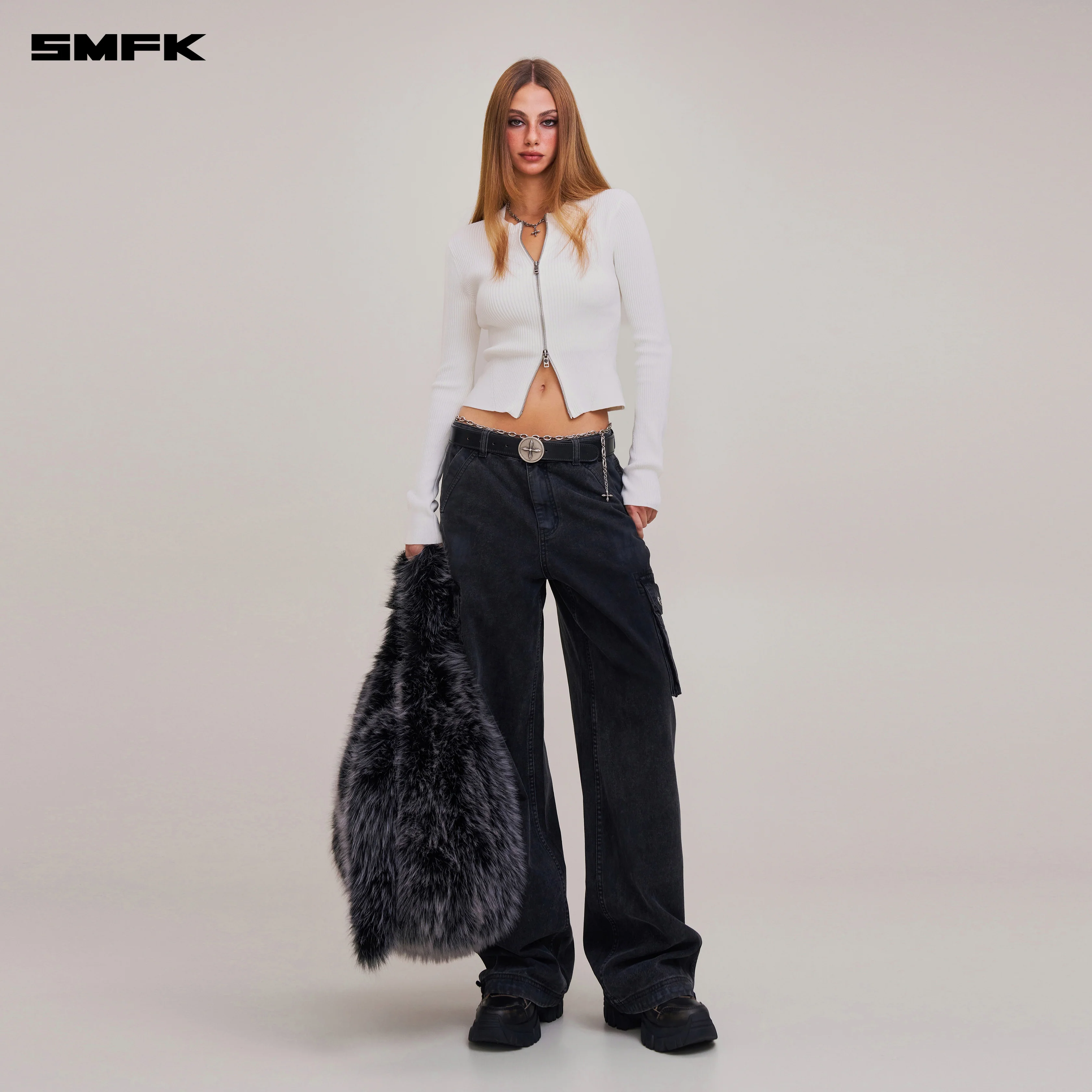VINTAGE-SAVAGE ZIP KNIT CARDIGAN/STONE WASH VANISH WHITE - Image 4
