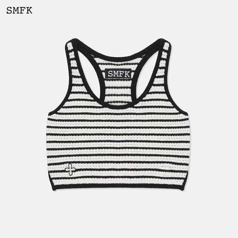 Vintage School Striped Knit Vest White - Image 4
