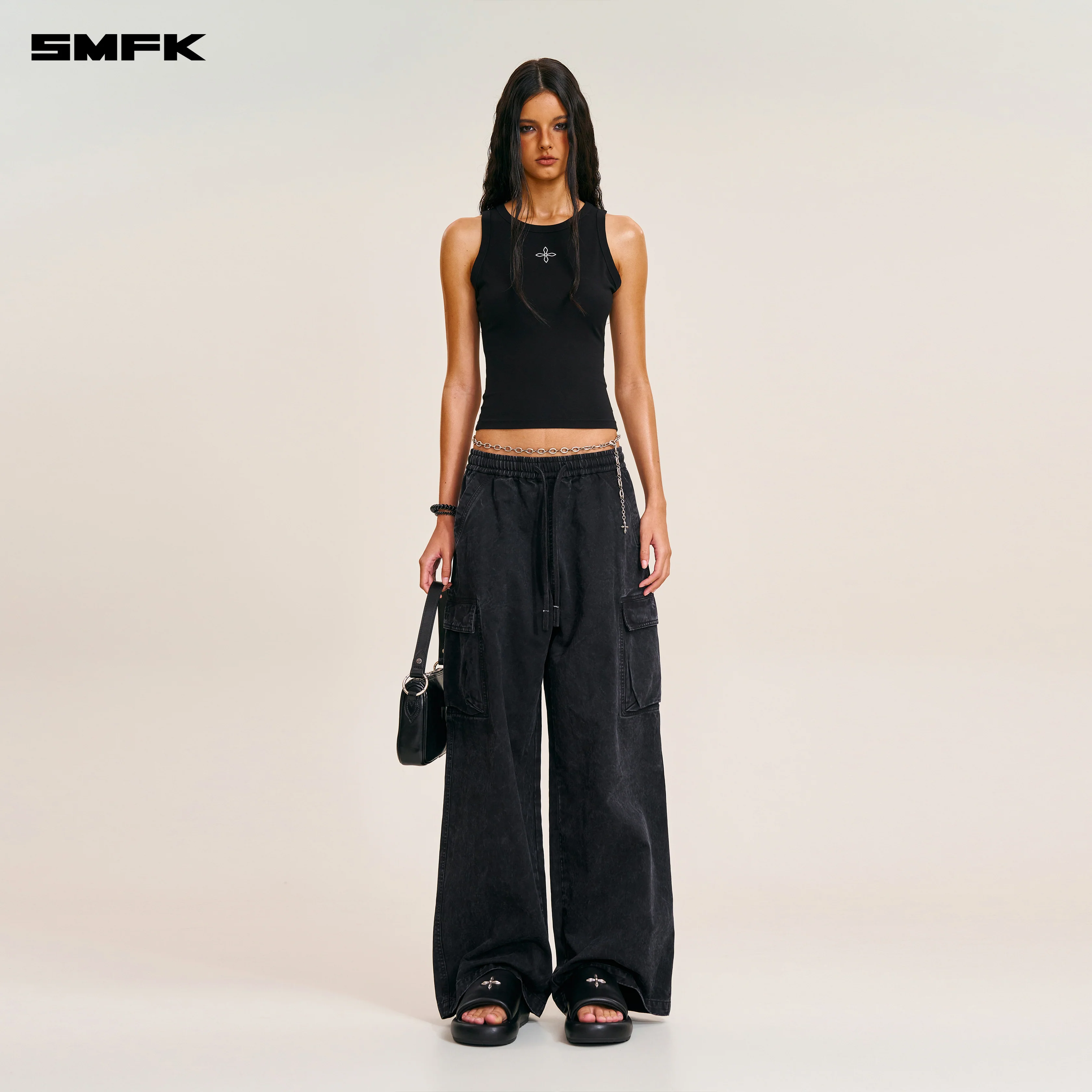 VINTAGE-STORM LOOSE SPORTS CARGO PANTS/FADE DYE WILD BLACK