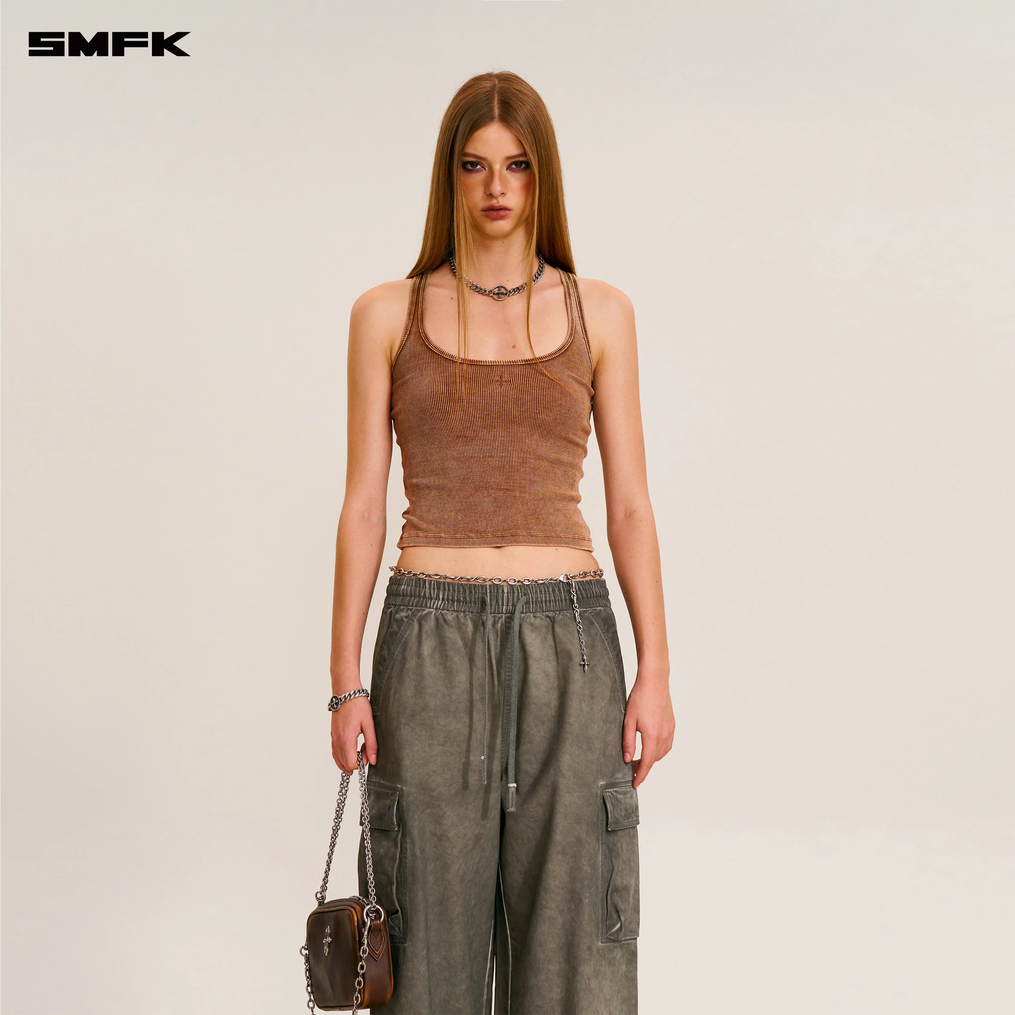 VINTAGE-STORM LOOSE SPORTS CARGO PANTS/FADE DYE WILD BROWN - Image 2