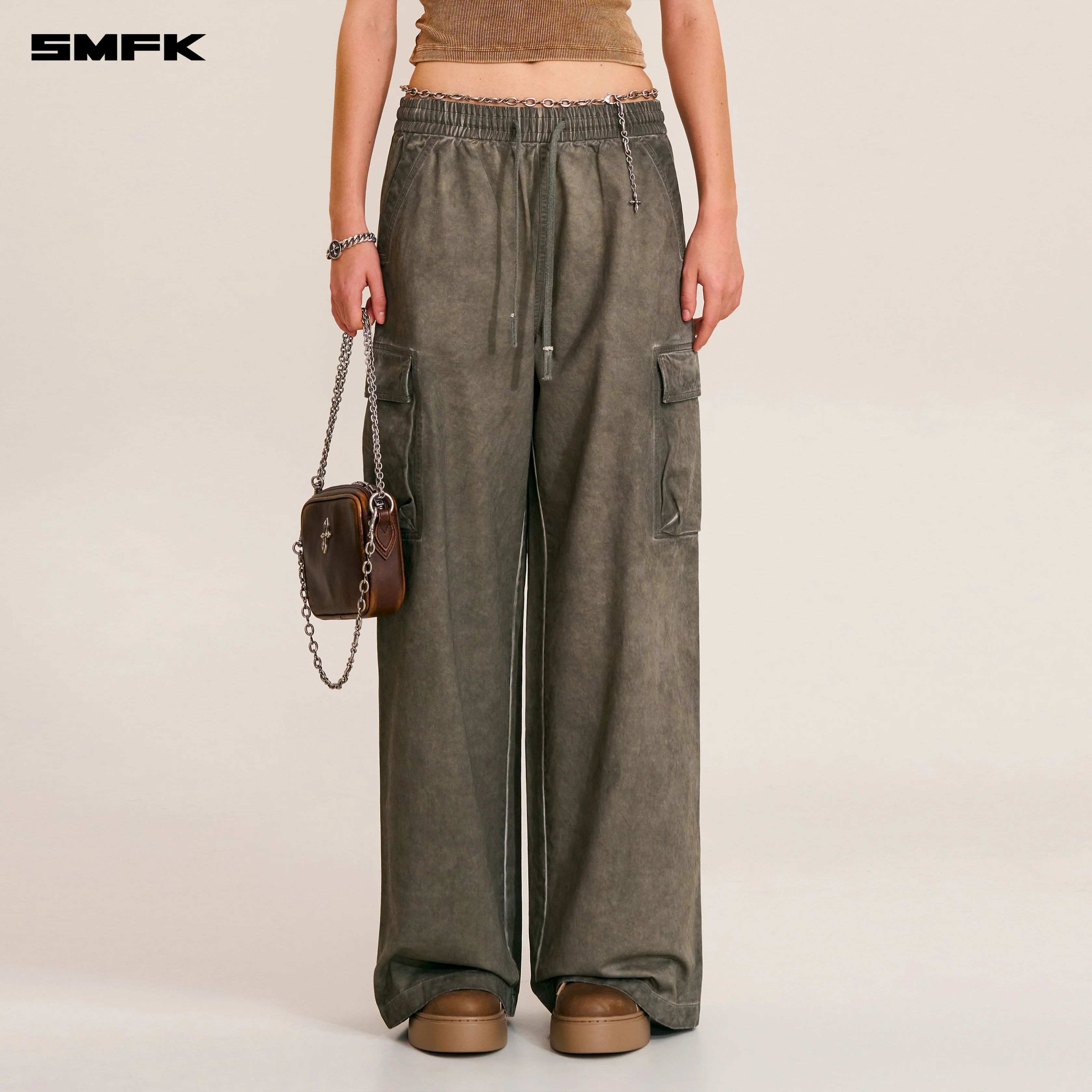 VINTAGE-STORM LOOSE SPORTS CARGO PANTS/FADE DYE WILD BROWN - Image 3