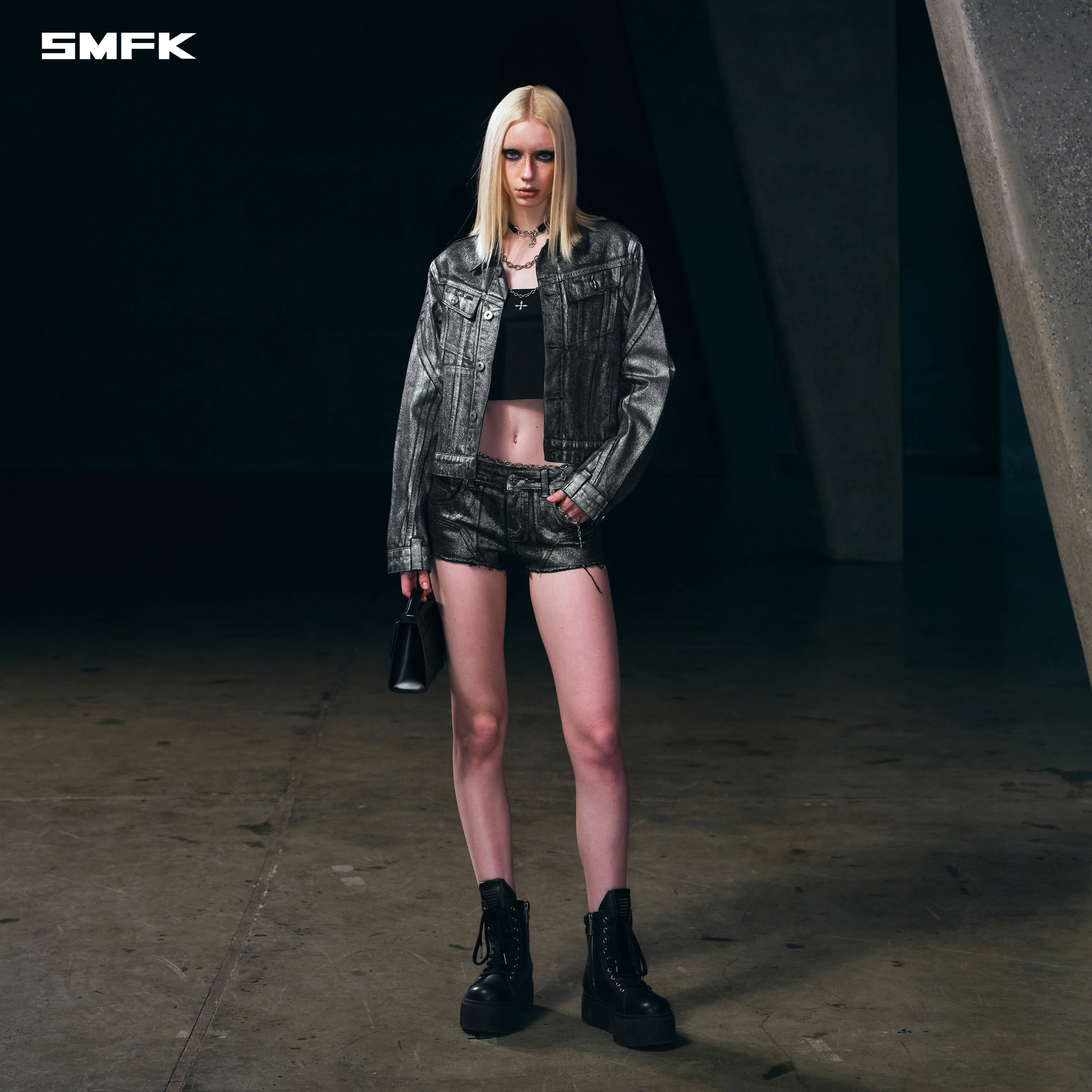 WILD MIRAGE SLIM DENIM JACKET/COTTON SILVER NEBULA - Image 4